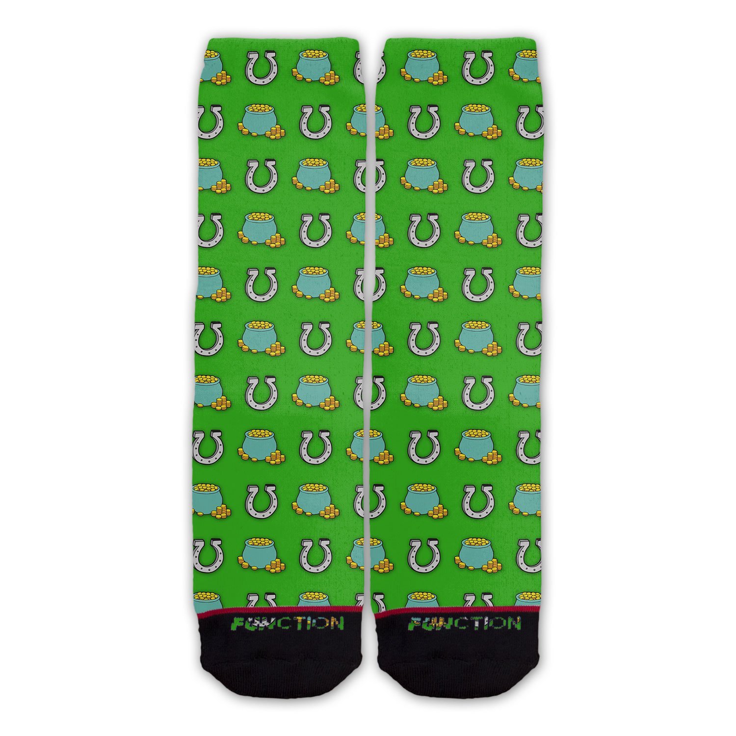 Lucky St. Patrick's Day Socks - Irish Horseshoe & Pot of Gold Design Novelty Fashion Socks for Men & Women - Perfect for St. Paddy's Day Parties, Parades & Gifts
