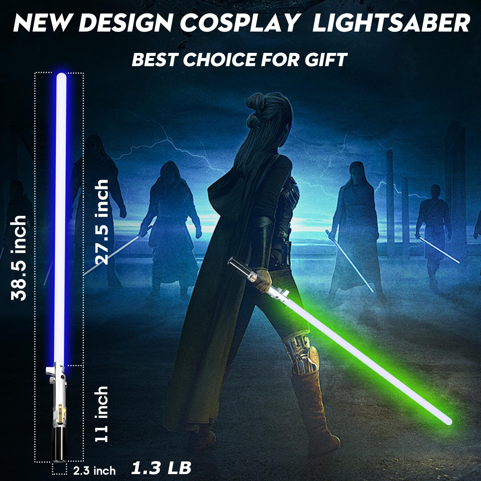 Pixel Dueling Lightsaber with Motion Control - 39 Sound Effects & 12 Color Changing Modes | Smooth Swing Metal Handle Lightsaber for Adults & Kids | Perfect for Cosplay, Star Wars Gifts & Dueling Battles