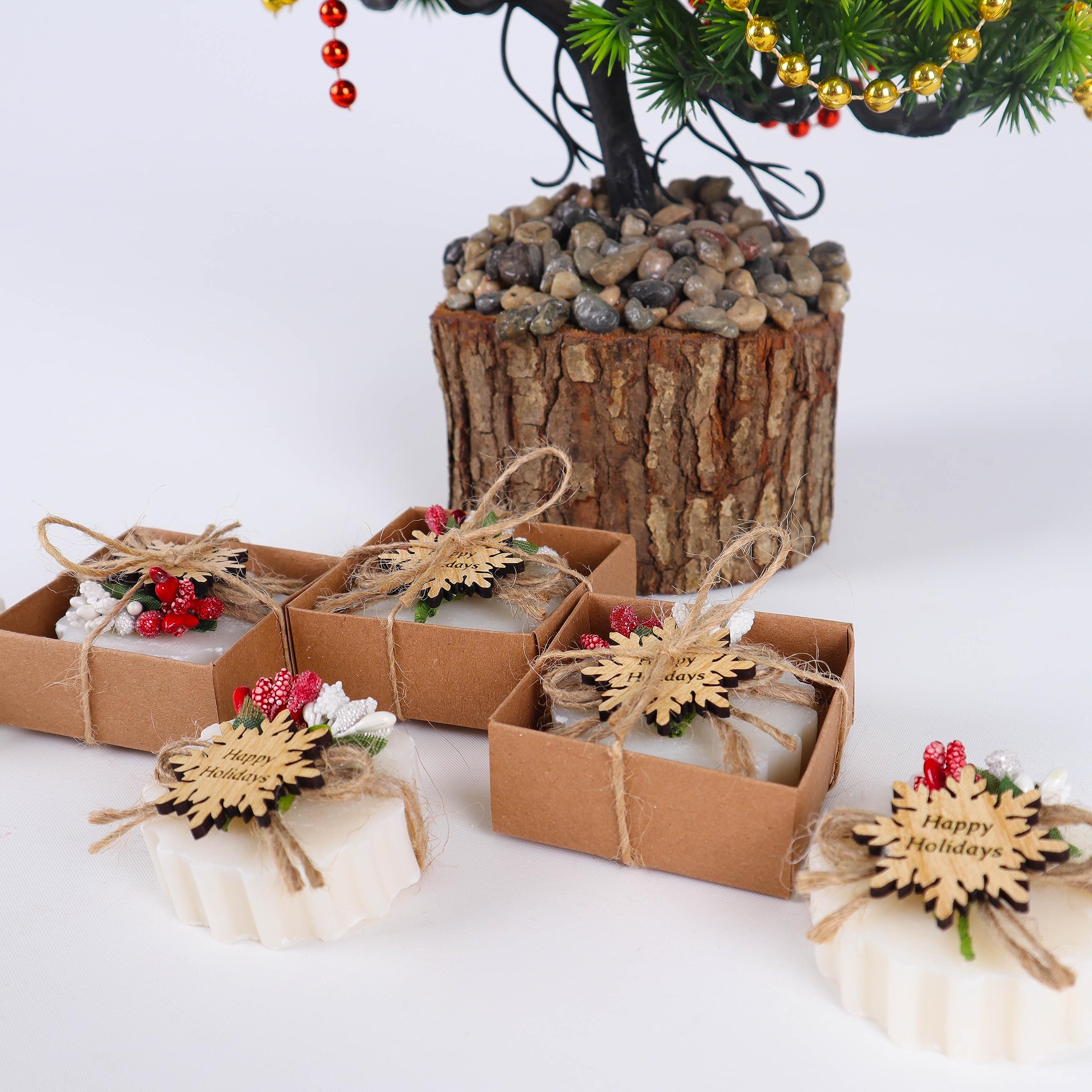 HTF Pack of 10 Christmas Handmade Scented Vegan Mini Soaps - Holiday Decorations for Christmas Tree, New Year Party & Winter Home Decor (Snowflake Design) - Perfect for Gifts, Stocking Stuffers & Festive Celebrations
