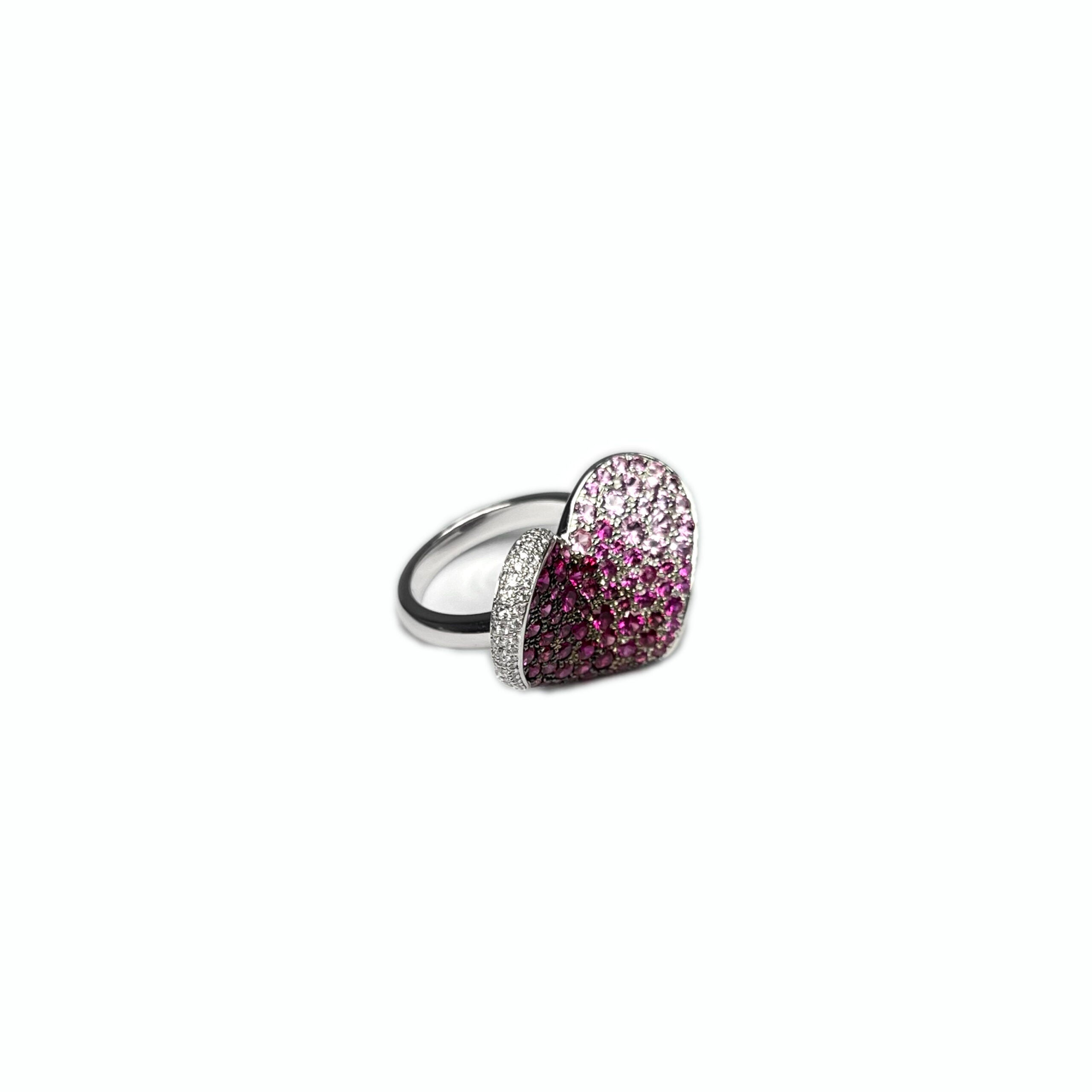 Chopard 18K White Gold Pink Sapphire Ruby Diamond Heart Ring for Women - Elegant Jewelry Gift for Anniversary, Valentine's Day & Special Occasions