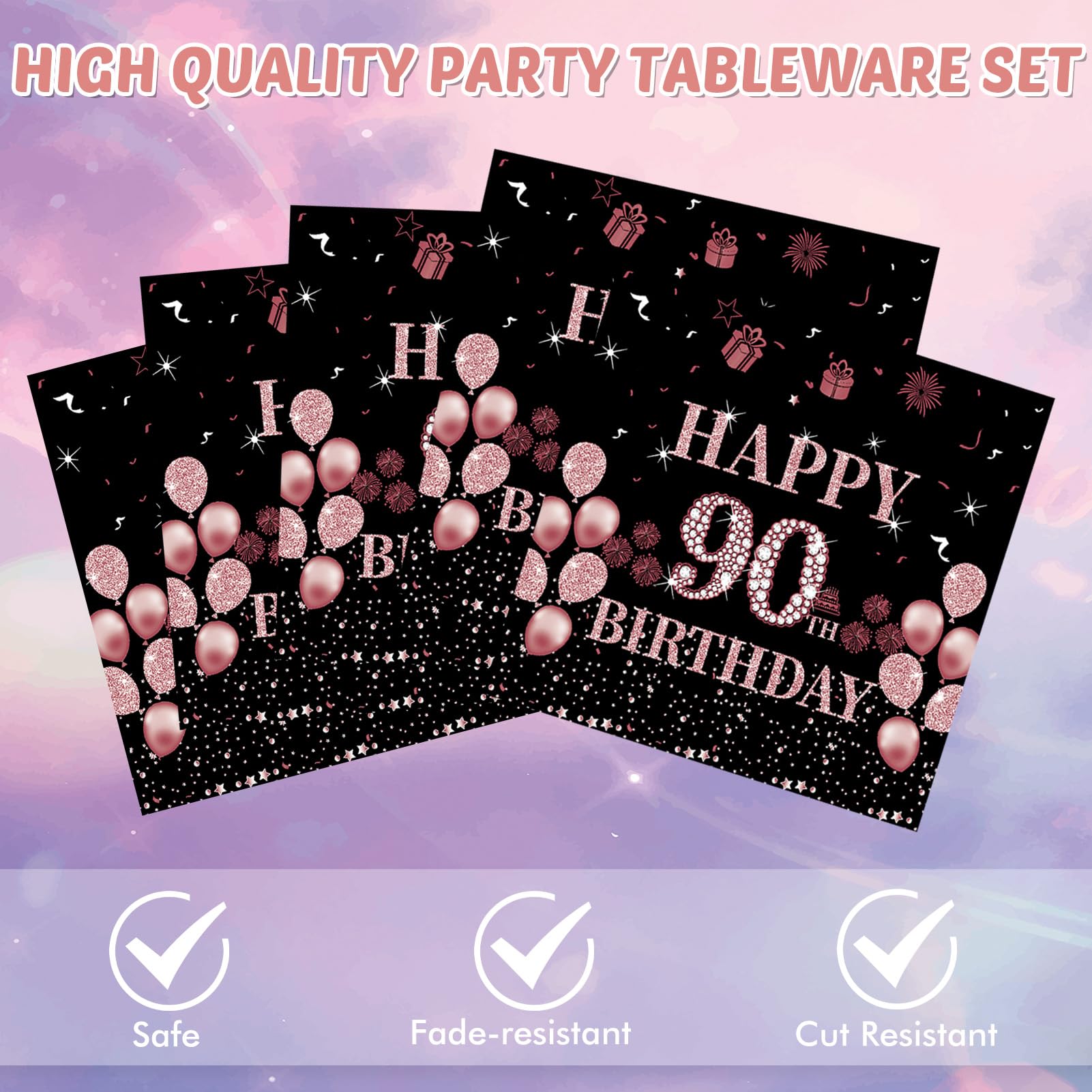 90th Birthday Party Decorations for Women - 40PCS Disposable Tableware Set with Plates & Napkins - Perfect for 90 Years Old Celebration, Milestone Birthday Party & Special Occasions