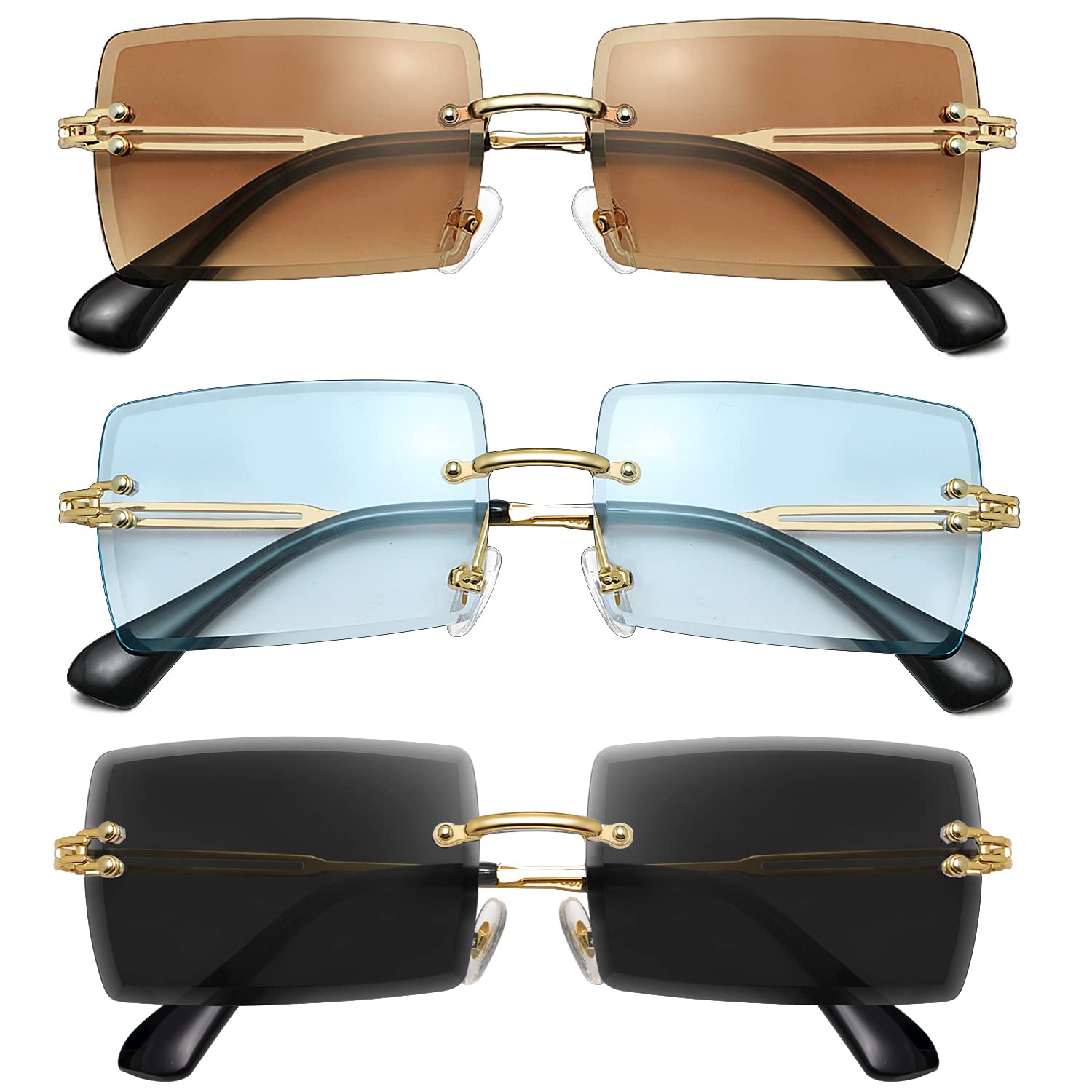 Stylish Rimless Rectangle Sunglasses for Women & Men - Vintage 90s Y2K Fashion Sunglasses | UV Protection, Lightweight & Trendy Accessories - Perfect for Beach, Driving & Outdoor Activities