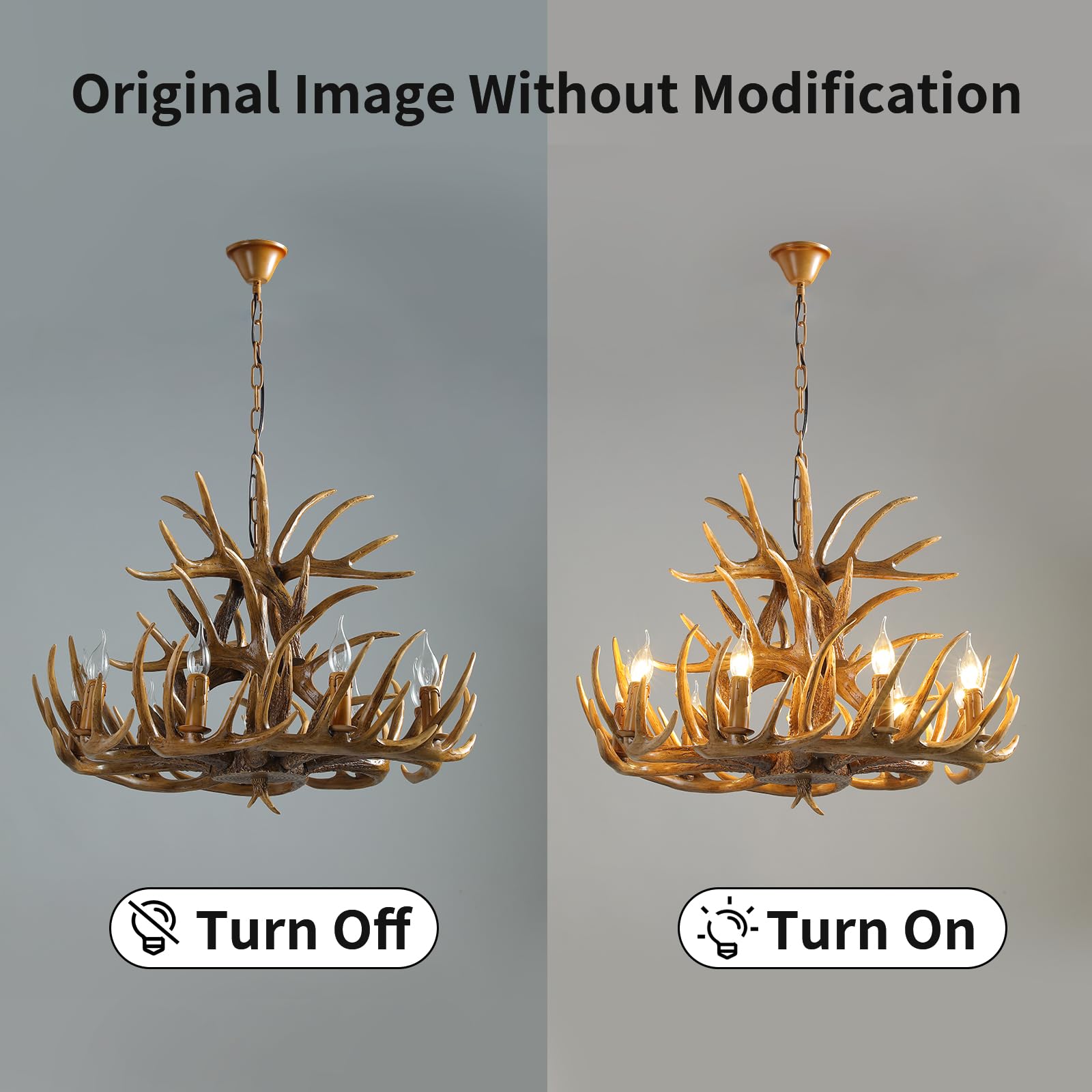 Adjustable Chain Deer Antler Chandelier - 9-Light Farmhouse Lighting Fixture for Dining Room, Kitchen, Living Room | Rustic Cabin Decor for High Ceilings | Perfect for Home, Bar & Cafe Ambiance