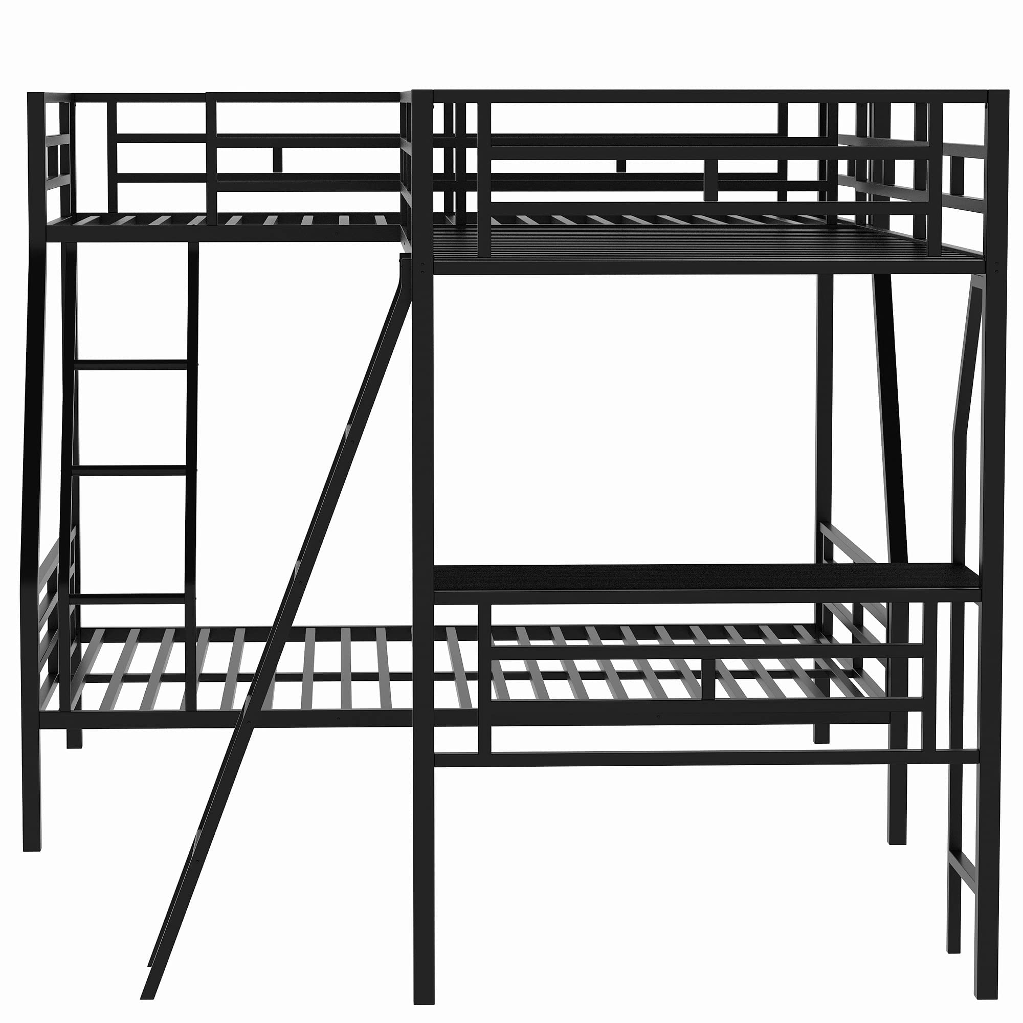Metal Bunk Bed Frame with Loft & Desk - Twin Over Full for Kids' Bedroom