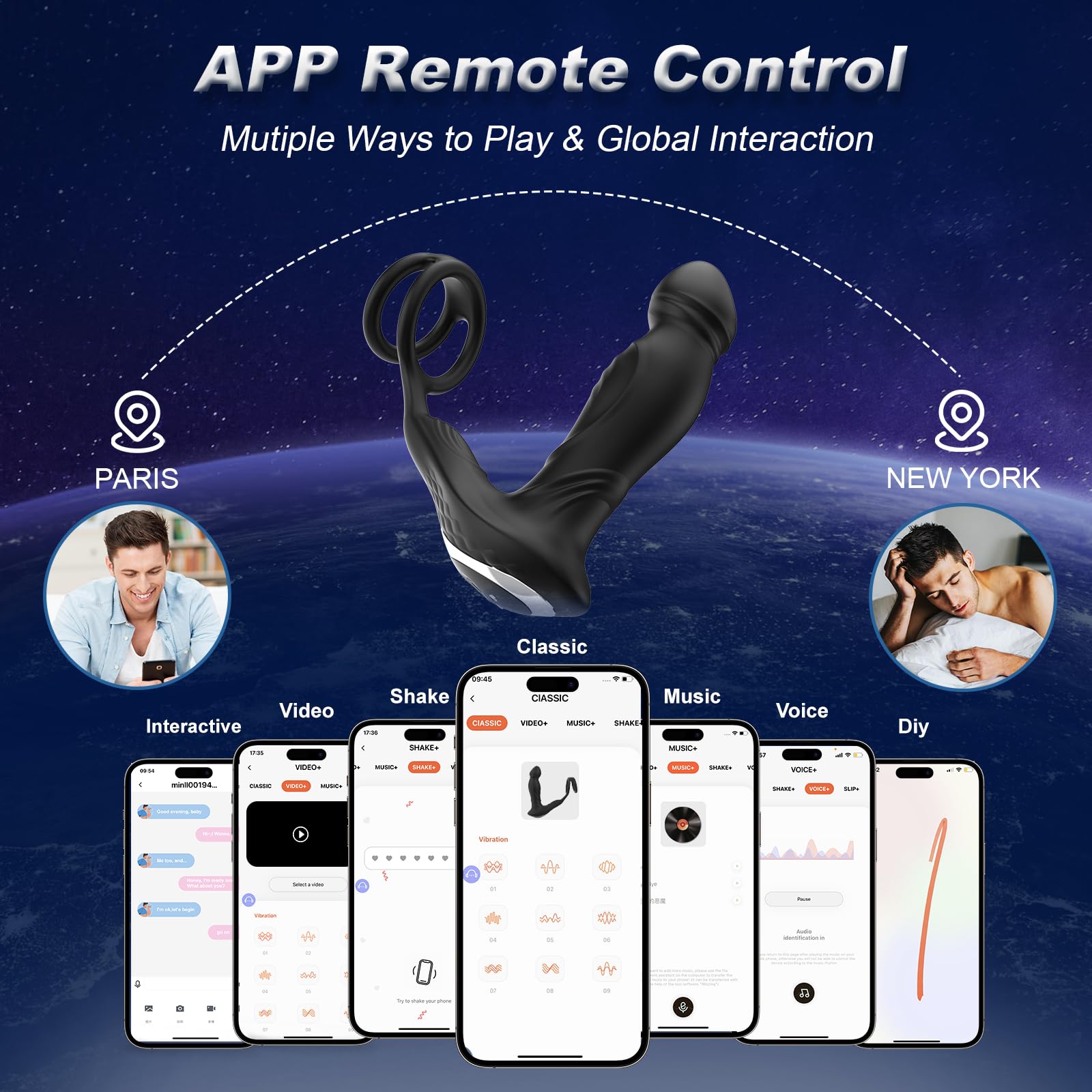 App Controlled Prostate Massager with 9 Vibration Modes - Dual Cock Ring Anal Vibrator for Men & Couples | Adult Sex Toy for Solo Play & Partner Intimacy