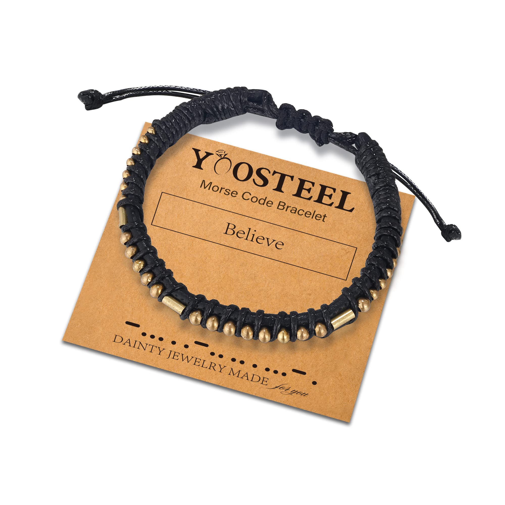 Yoosteel Adjustable Leather Morse Code Bracelet for Women & Men - Inspirational Friendship & Birthday Gift Jewelry (Perfect for Daily Wear, Gifts, and Special Occasions)