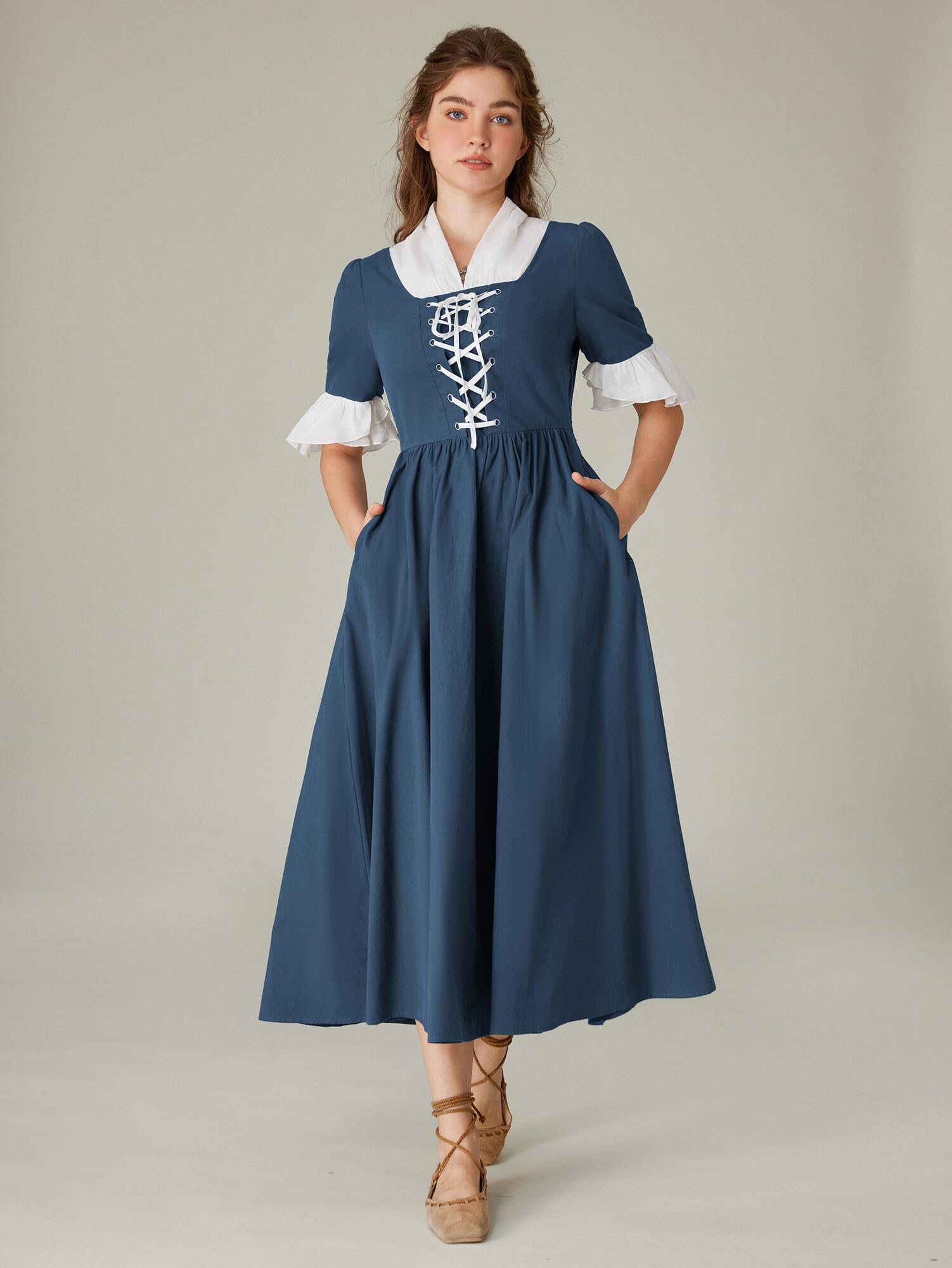 Scarlet Darkness Colonial Dress for Women - Vintage Pioneer Prairie Dress with Pockets | Civil War Costume, Historical Reenactment, Halloween & Cosplay Outfit