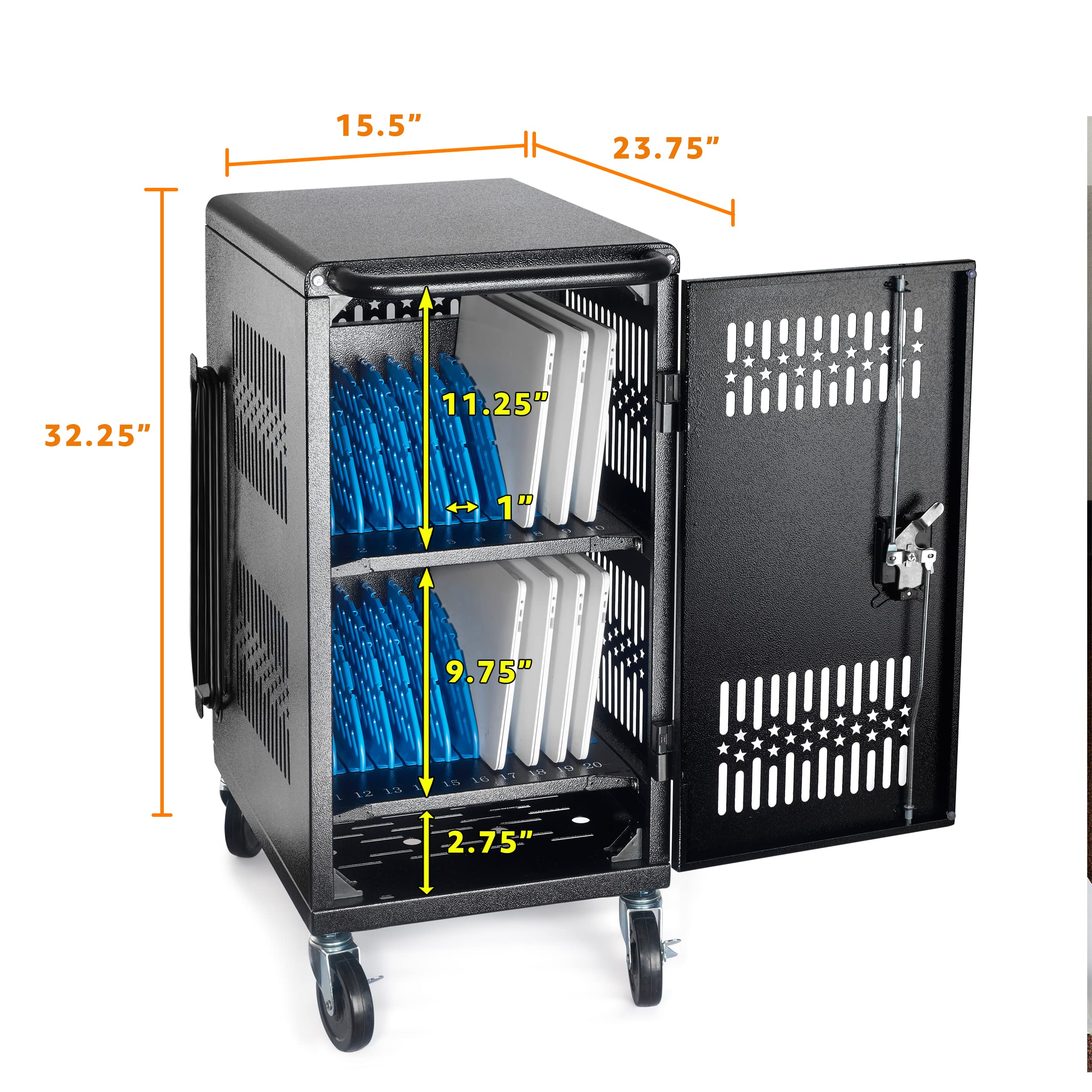Heavy-Duty 20 Bay Pre-Assembled Laptop Charging Cart for Classroom - Secure Storage & Charging Station for Chromebooks, Laptops & Tablets - Ideal for Schools, Libraries & Computer Labs