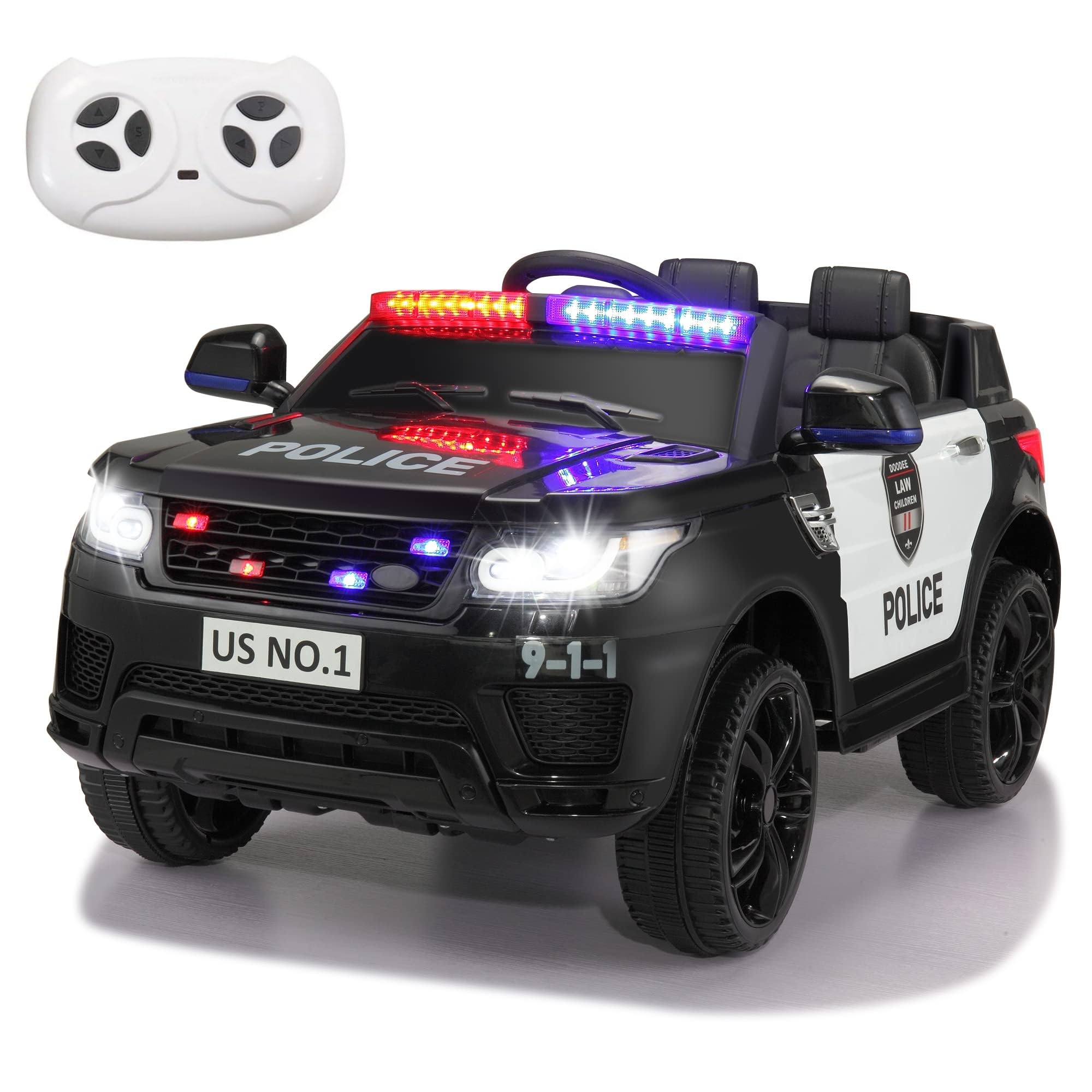 TOBBI Kids Electric Police Car Ride-On Toy with Remote Control, Siren, Flashing Lights & Music - Battery Powered Spring Suspension Toy Vehicle for Boys & Girls (Carbon Black) - Perfect for Birthday Gifts, Outdoor Play & Pretend Police Adventures