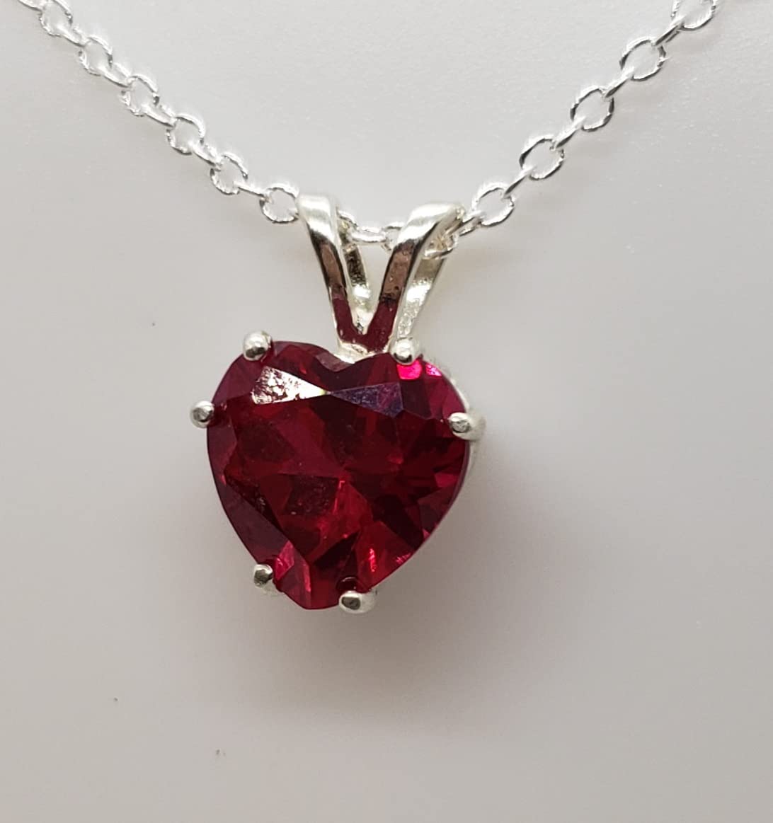 Ruby Heart Sterling Silver Earring and Necklace Set - Elegant Jewelry Gift for Women, Valentine's Day, Anniversary, or Special Occasion
