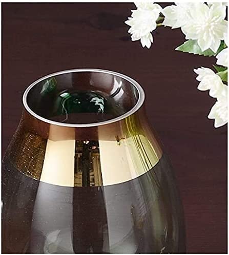 Elegant Transparent Glass Vase with Golden Border - Modern Flower Arrangement for Home Decor, Floral Centerpiece, Neutral Green Design - Perfect for Living Room, Dining Table, Wedding & Office Decor