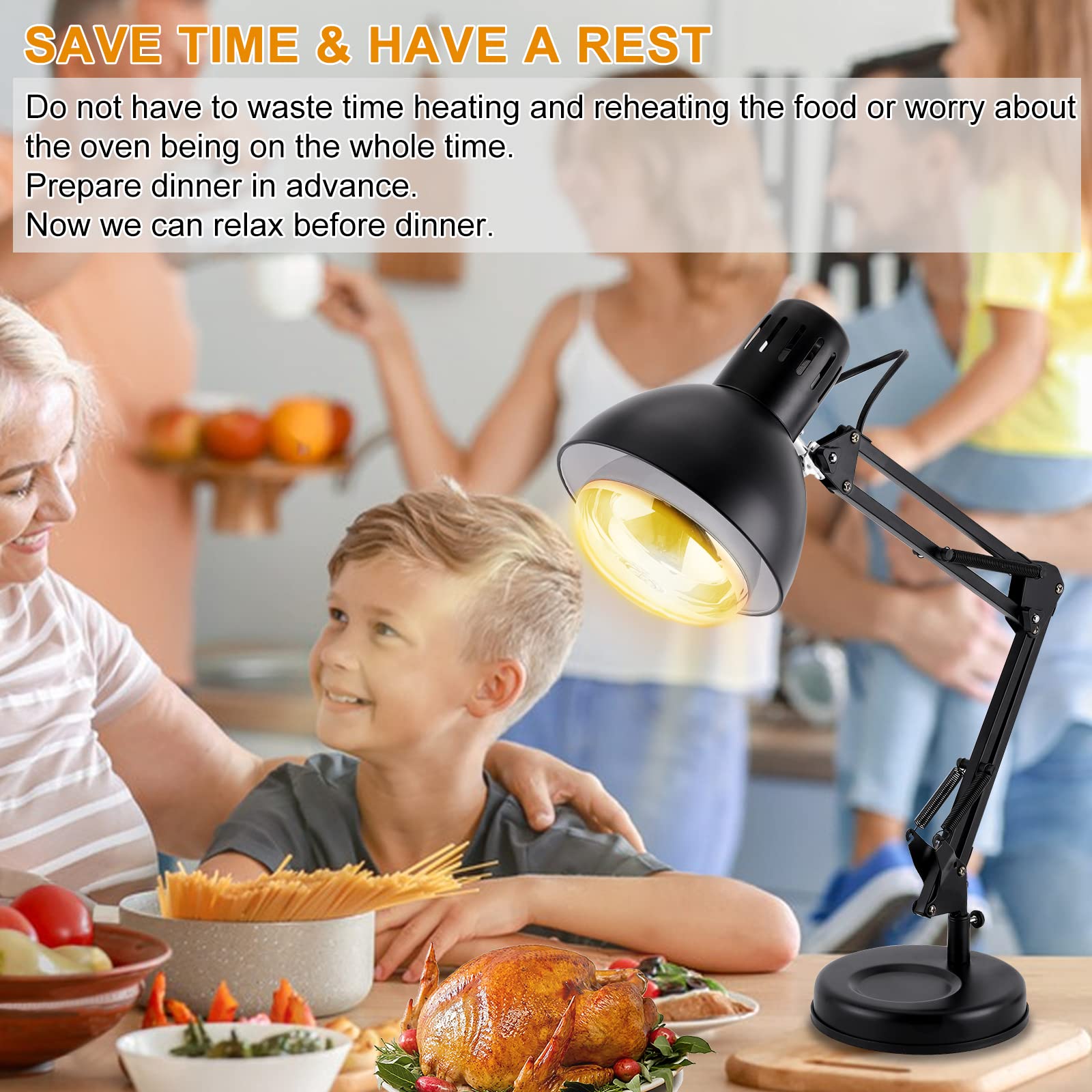250W Food Heat Lamp - Kitchen Warmer for Home & Restaurants