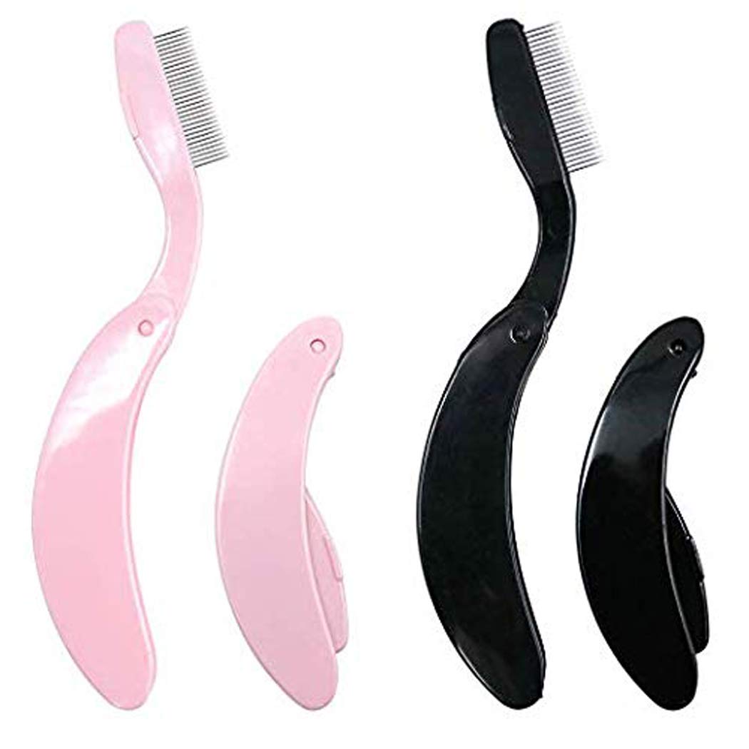 4 Pack Stainless Steel Eyelash & Eyebrow Comb - Professional Lash & Brow Makeup Tool with Folding Design (Pink) - Perfect for Salon, Travel & Home Makeup Kits