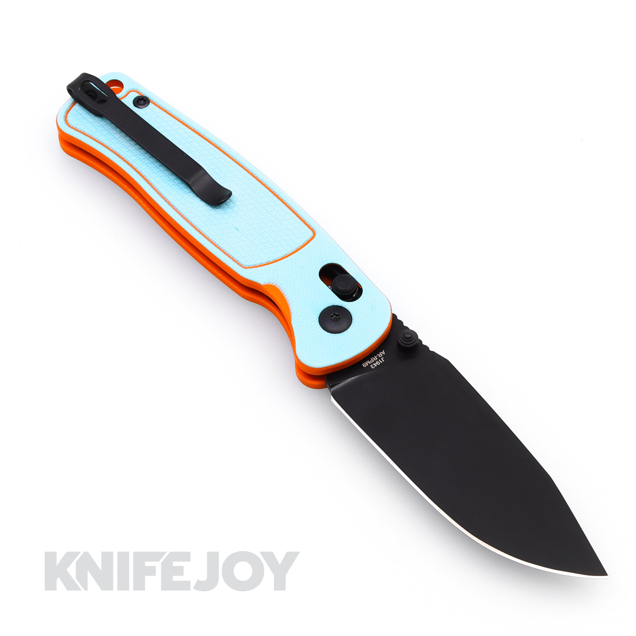 CJRB 1943BBO Shale Crossbar Lock Folding Knife - Black PVD Drop Point Blade, Blue/Orange G10 Handle - EDC Pocket Knife for Camping, Hiking & Outdoor Adventures