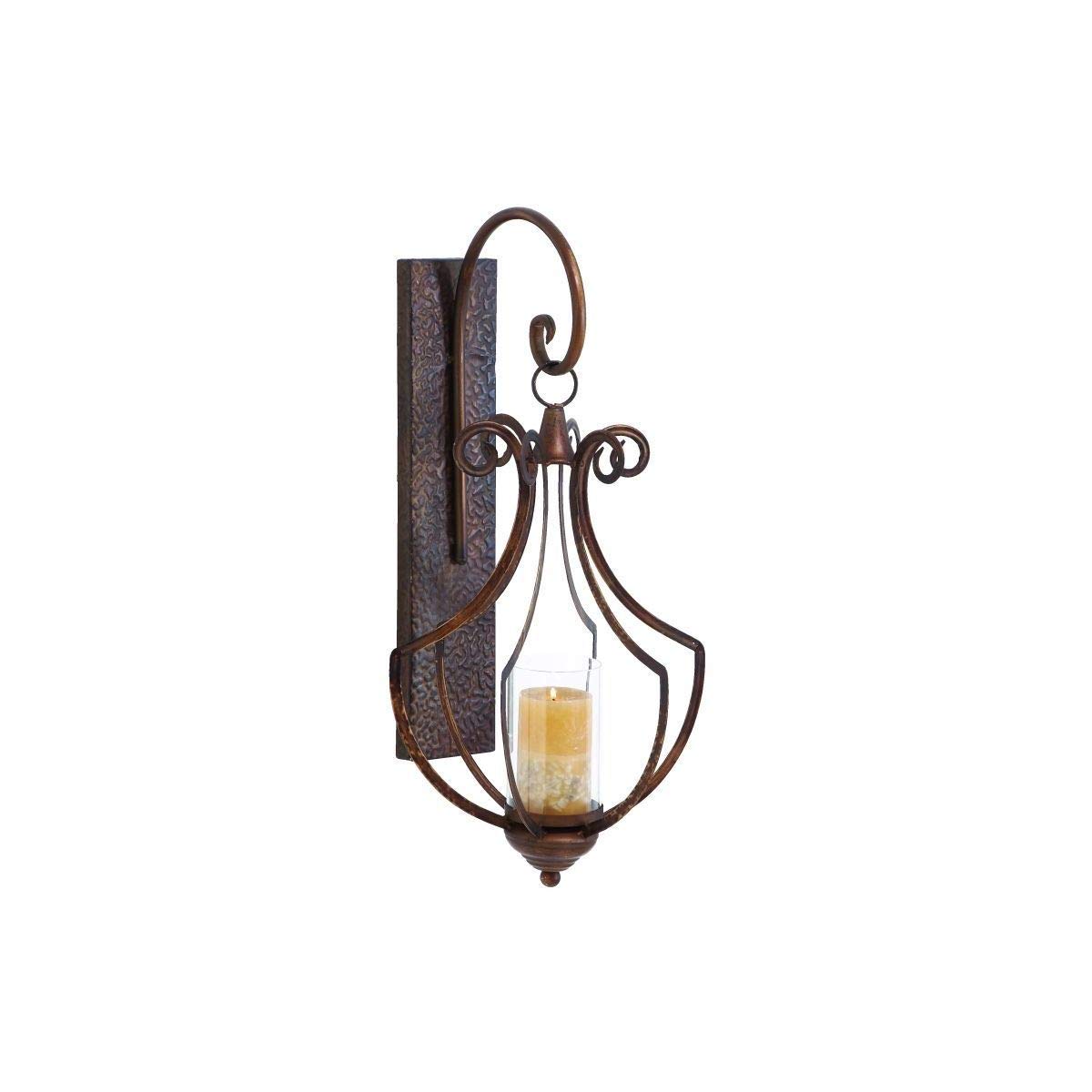 Vintage Bronze-Finish Iron & Glass Candle Lantern - 25