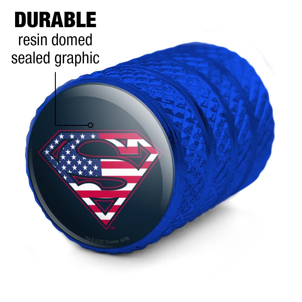 Superman USA American Flag Shield Logo Aluminum Valve Stem Caps - Durable Wheel Accessories for Cars, Trucks & Motorcycles - Perfect for Customizing Your Ride & Showing Patriotism