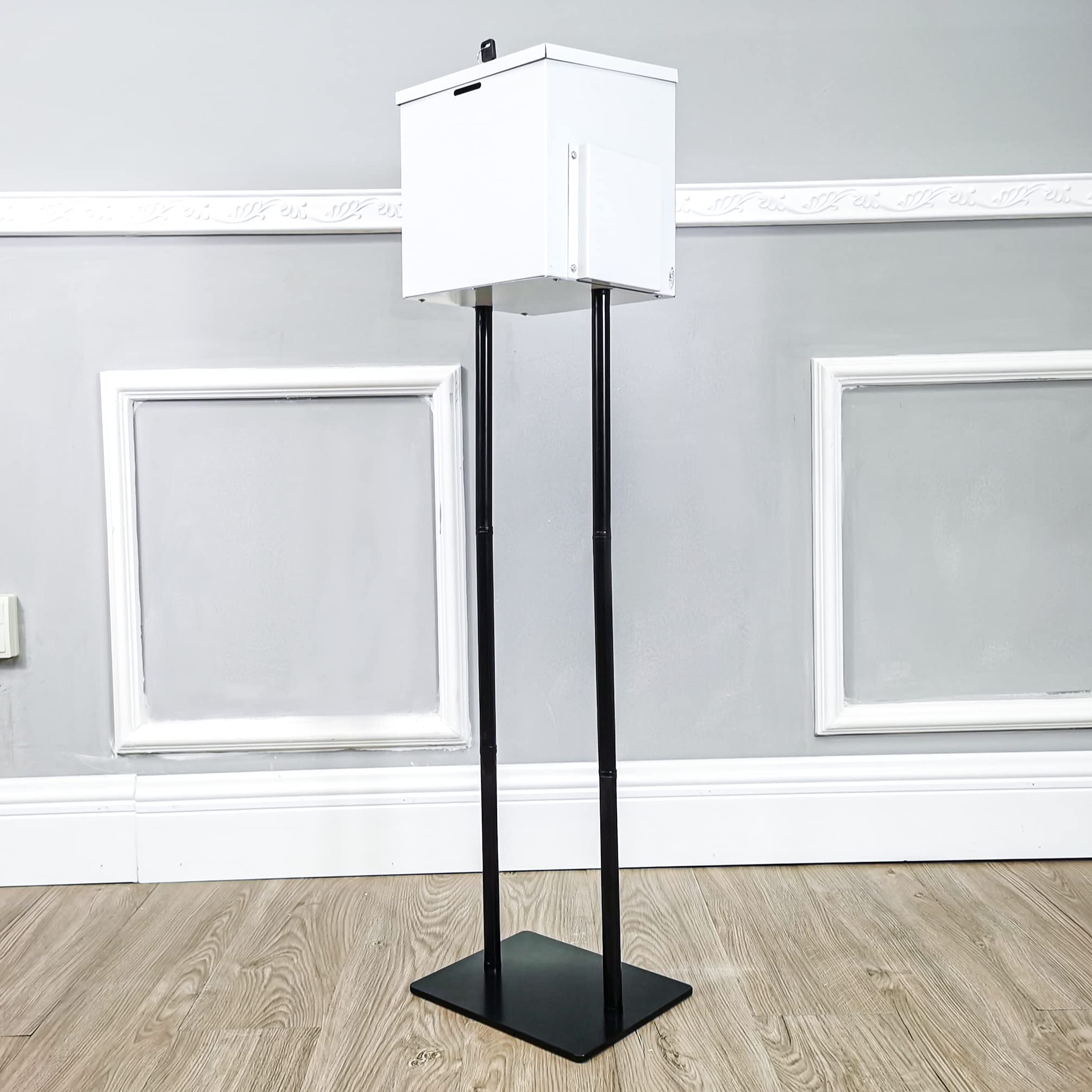 FixtureDisplays® White Metal Ballot Box with Black Stand - Secure Donation Box, Suggestion Box for Offices, Schools, Events (Model 11064+10918-WHITE-NF) - Perfect for Voting, Fundraising & Anonymous Feedback Collection