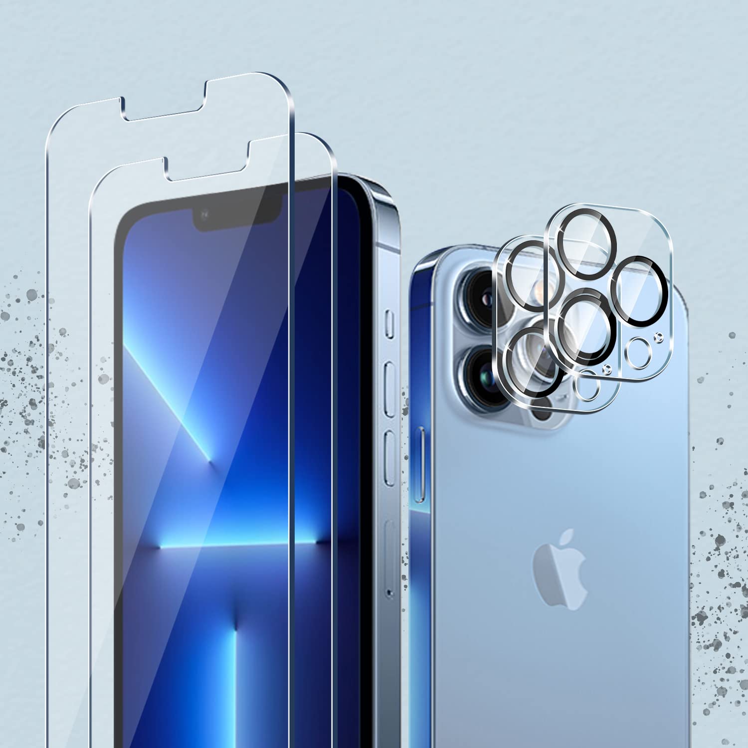 [2+2 Pack] VF iPhone 13/13 Pro/13 Pro Max Screen Protector & Camera Lens Protector Set with Easy Installation Kit - 6.7 Inch Tempered Glass for Daily Protection & Scratch Resistance (Perfect for Work, Travel & Outdoor Use)