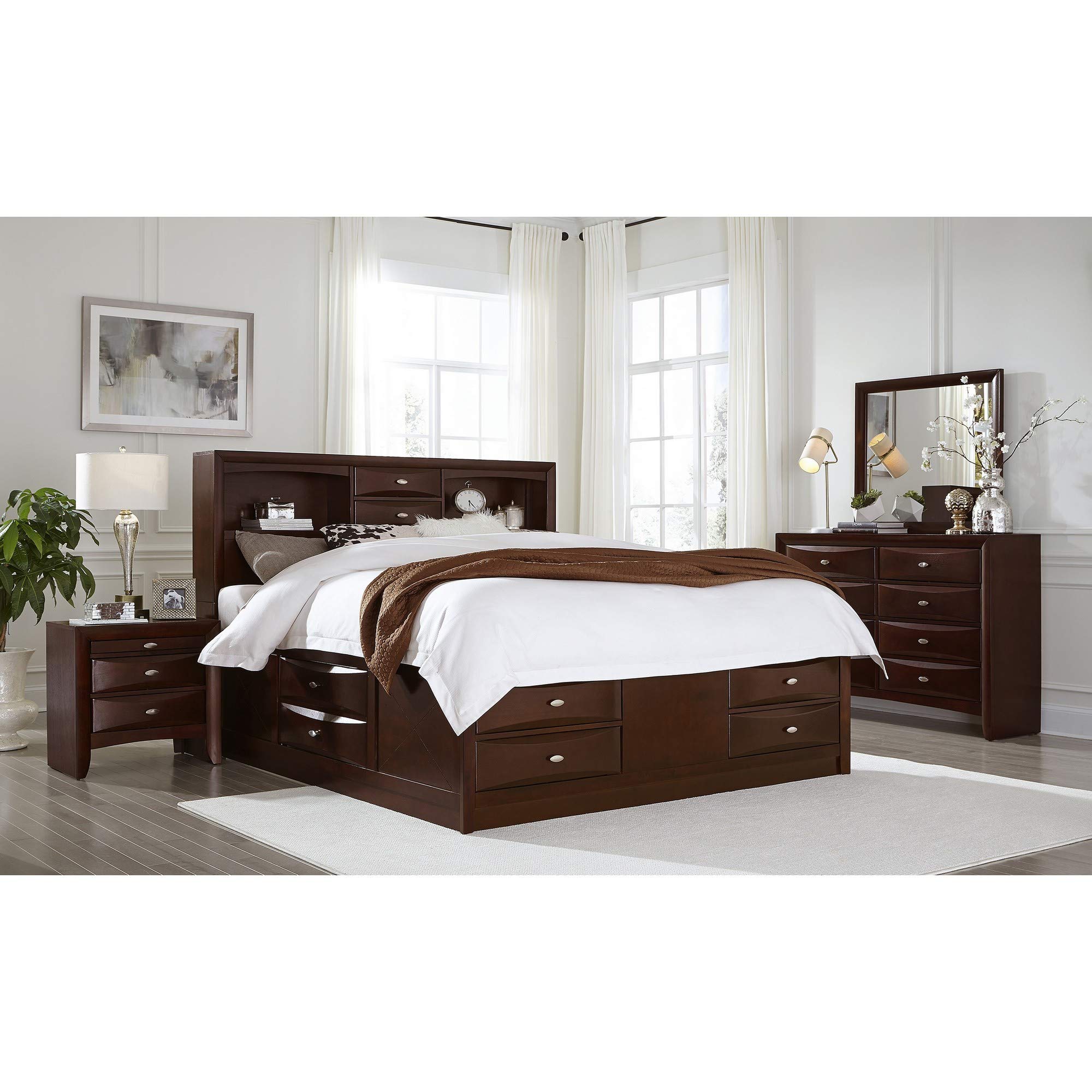 HomeRoots New Merlot Nightstand with 2 Chambered Drawers - Stylish Bedside Table for Bedroom, Living Room & Guest Room