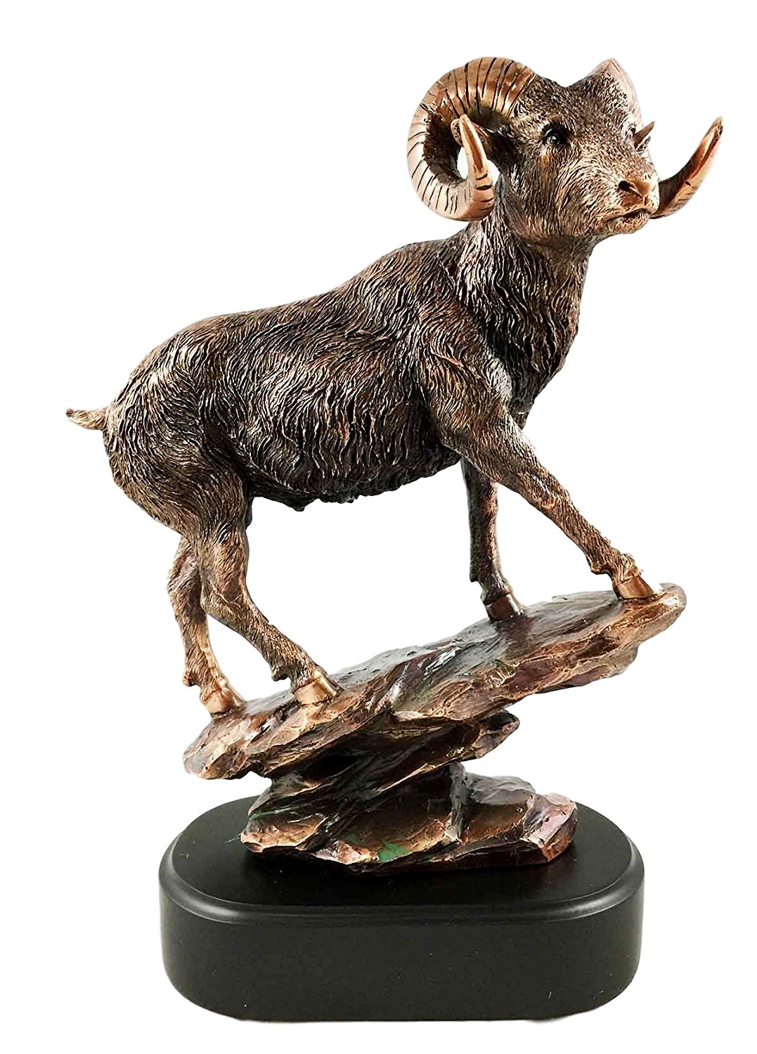 Bronze Electroplated Bighorn Sheep Ram Figurine Climbing on Sloping Rock - Home Decor, Office Gift & Western Theme Collectible - Perfect for Cabin Decor, Desk Display and Wildlife Enthusiasts
