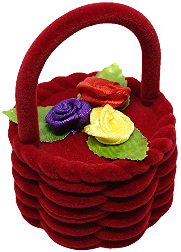 Flower Basket Design Ring Earring Jewelry Display Box - Elegant Jewelry Organizer for Rings & Earrings | Perfect for Valentine's Day Gifts, Wedding Jewelry Storage & Christmas Presents | Decorative Red Ring Box for Bridal Shower, Anniversary & Special Occasions