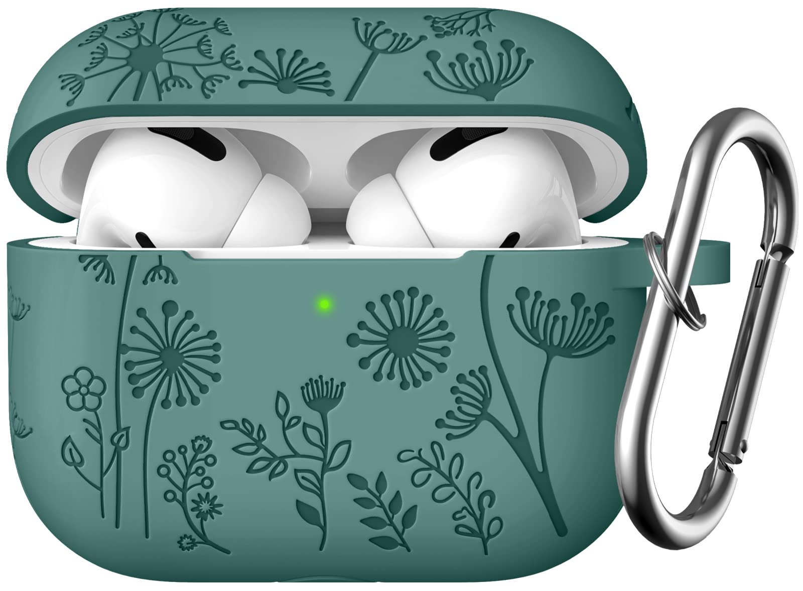 Lerobo Floral Engraved AirPods Pro Case Cover for 1st & 2nd Generation - Soft Silicone Protective Skin in Pine Green | Perfect for Everyday Use, Travel, and Gift Giving