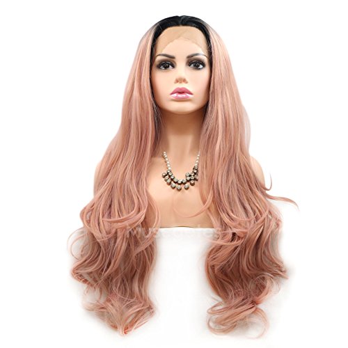 Ombre Pink Long Body Wave Synthetic Lace Front Wig for Women - 24 Inch Musegetes HS6011 | Perfect for Cosplay, Parties & Everyday Glam
