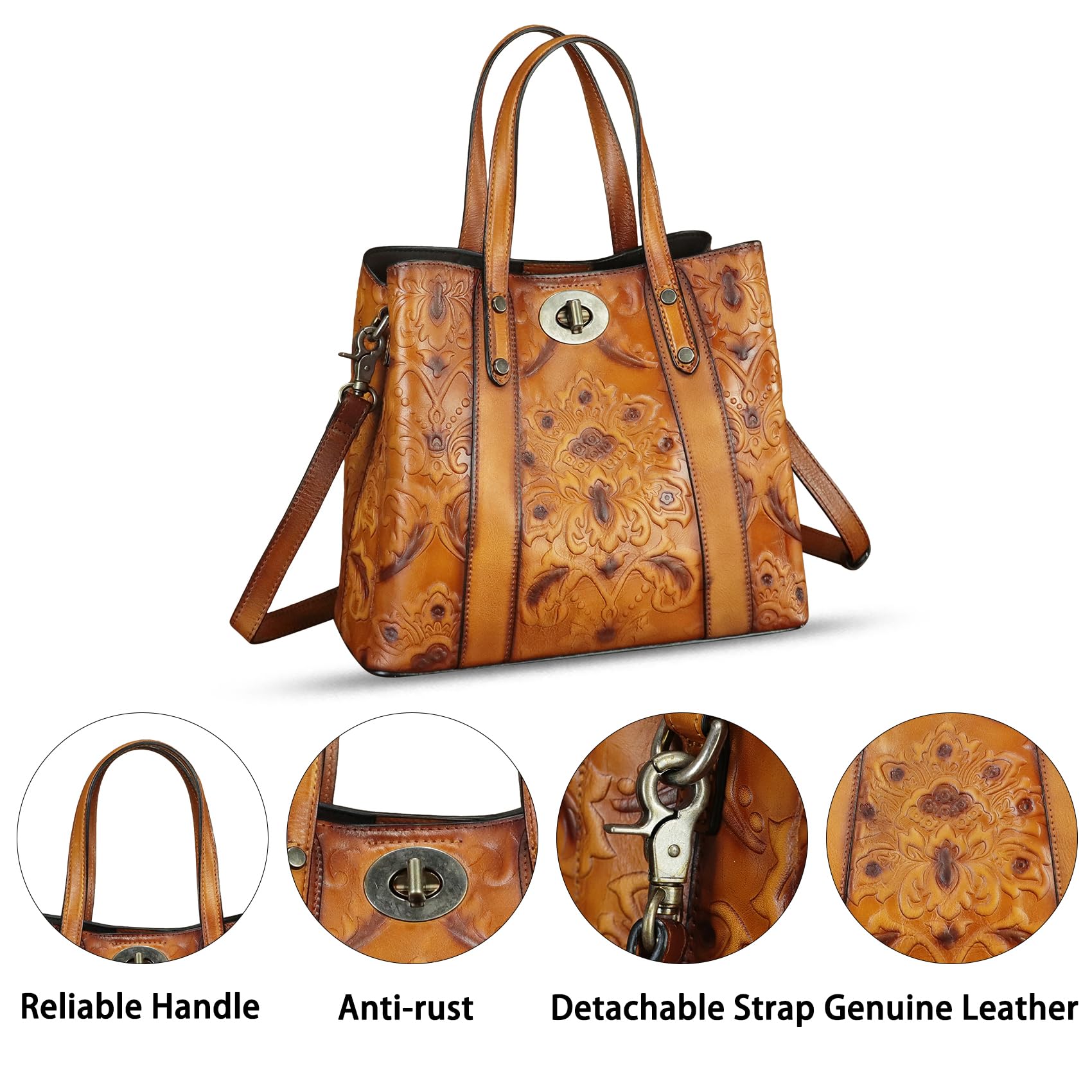 Genuine Leather Satchel for Women - Handmade Embossed Top Handle Shoulder Bag, Crossbody Tote Purse - Perfect for Work, Travel & Everyday Use