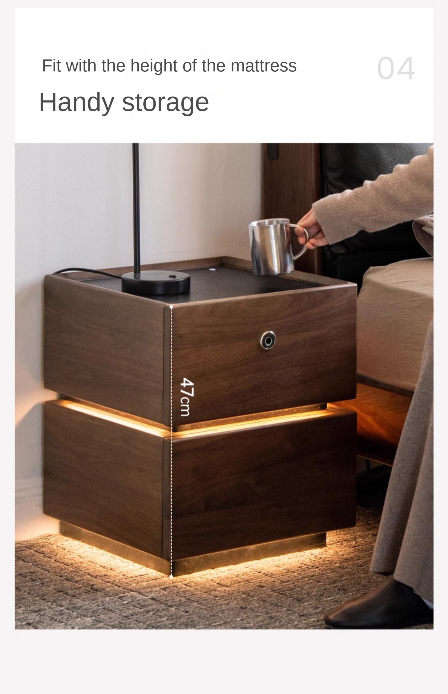 Premium Black Walnut Solid Wood Nightstand with Drawer - Modern Bedside Table for Bedroom, Living Room & Office - Durable Multi-Functional Storage Furniture