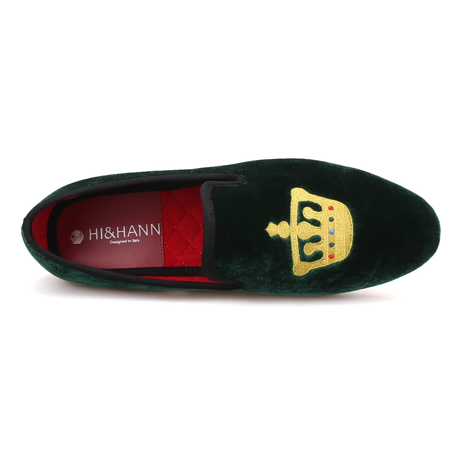 HI&HANN Men's Embroidered Velvet Loafers - Slip-On Smoking Slippers with Round Toe | Comfortable Casual & Formal Shoes for Home, Office & Special Occasions