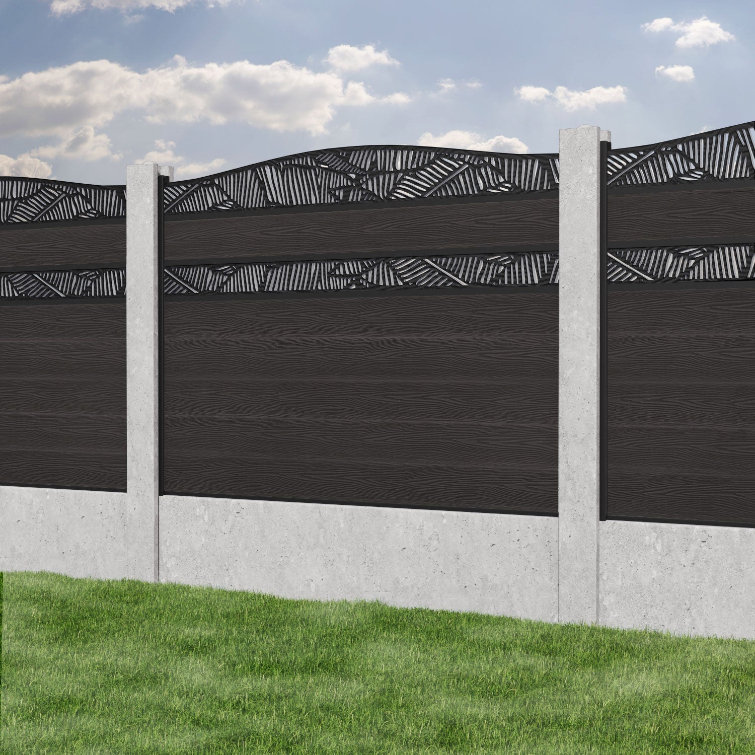Classic Dark Oak Feather Curved Top Split Screen Fence Panel - Durable Privacy Fencing for Backyard, Garden & Patio - Fits Existing Concrete Posts