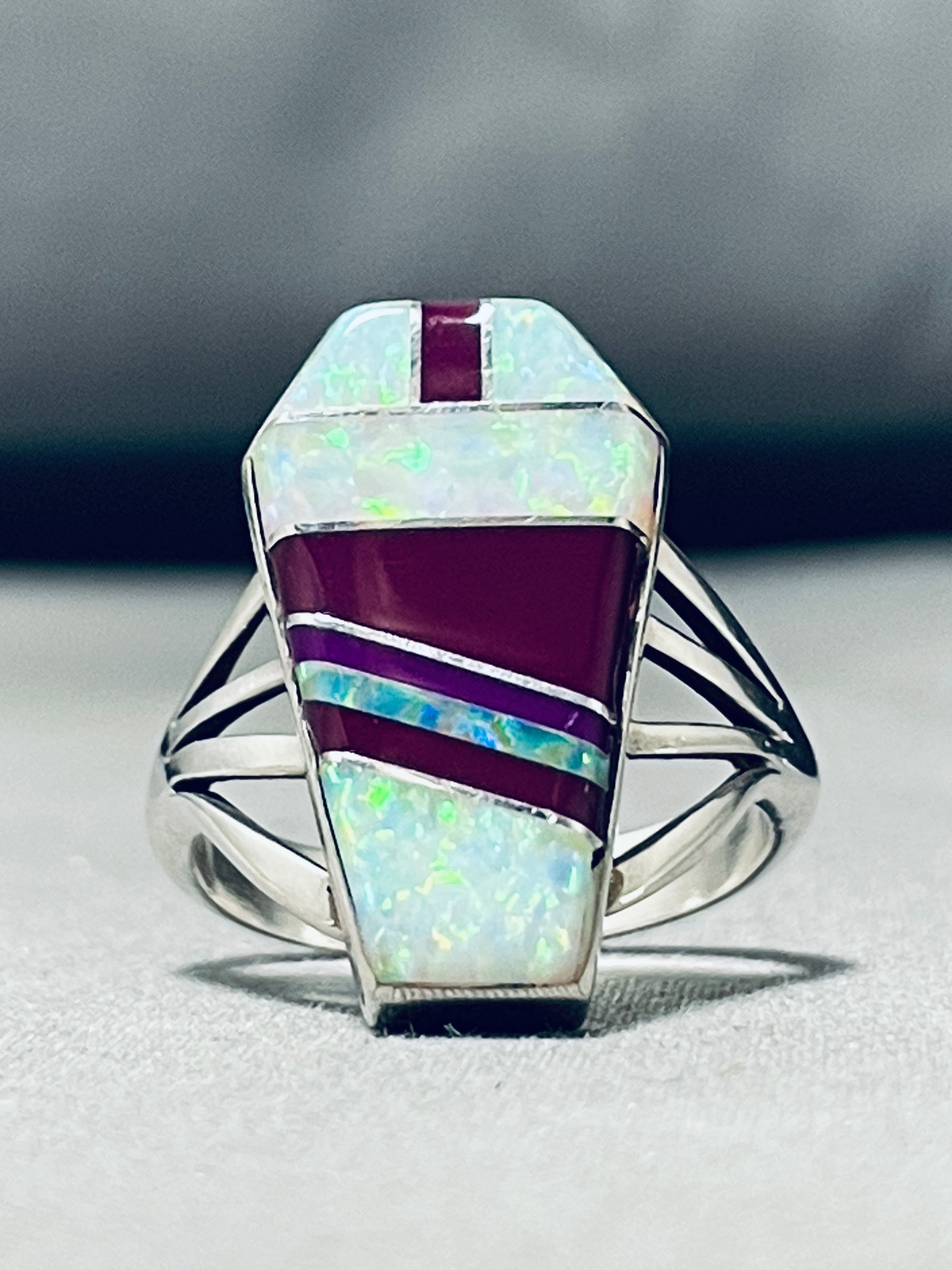 Navajo Opal Sugilite Sterling Silver Ring - Handmade Native American Jewelry for Women - Perfect for Weddings, Gifts & Spiritual Healing