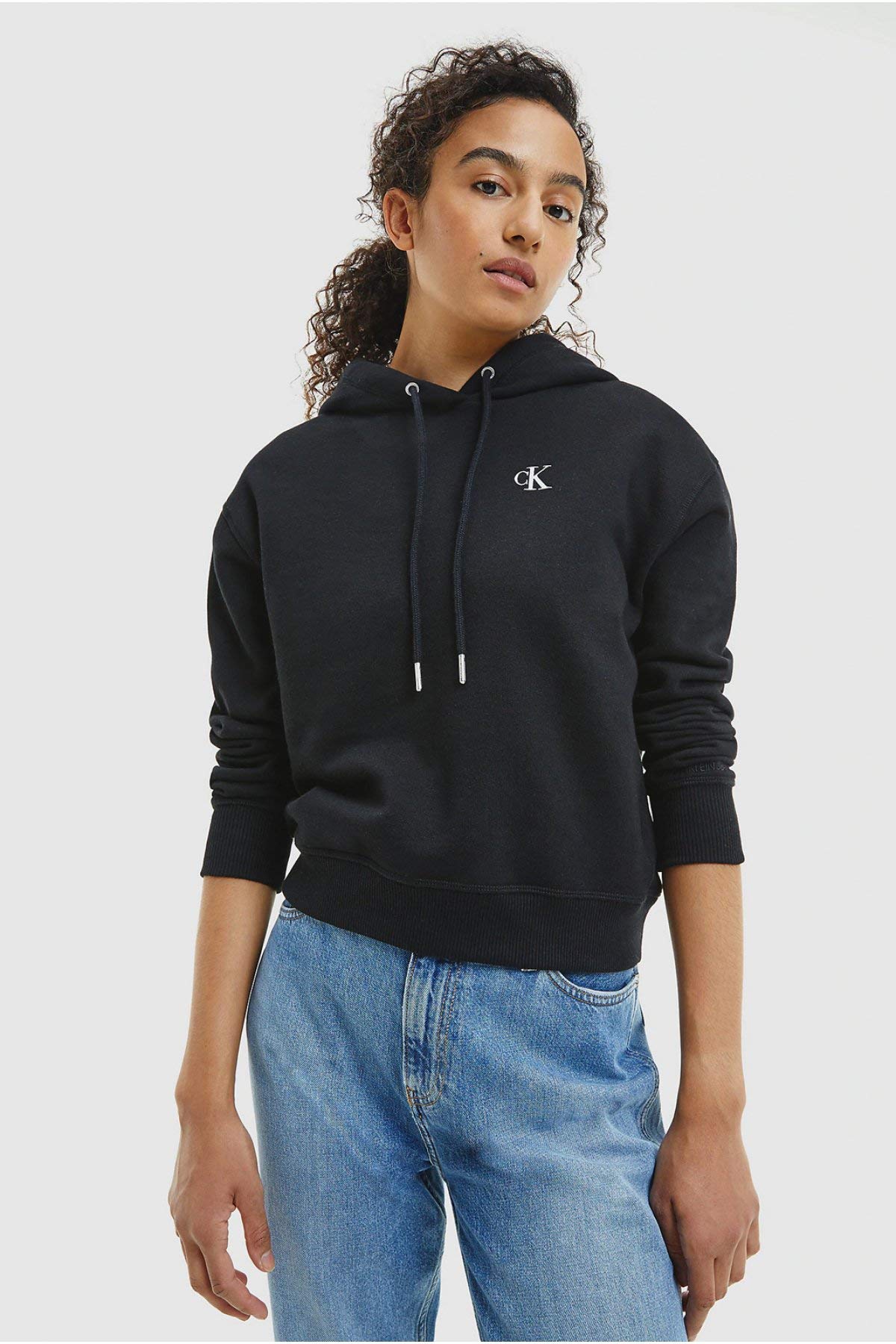 Calvin Klein Women's Embroidered Hoodie Sweatshirt - Black (CK Black) Size S | Casual Streetwear & Loungewear for Everyday Comfort
