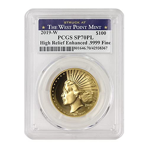2019 W 1 oz American Gold Eagle High Relief SP-70 Proof Like Coin - West Point Mint - PCGS Certified SP70PL - Perfect for Coin Collectors & Investment Portfolios (Ideal for Gifts, Display Cases & Secure Storage)