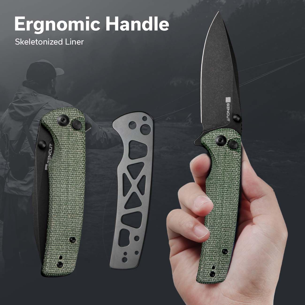 SENCUT Sachse Folding Pocket Knife - 9Cr18MoV Steel Blade, Green Micarta Handle, Button Lock & Clip - EDC Knife for Men & Women | Perfect for Camping, Hiking, Survival & Everyday Carry (Model S21007-2)