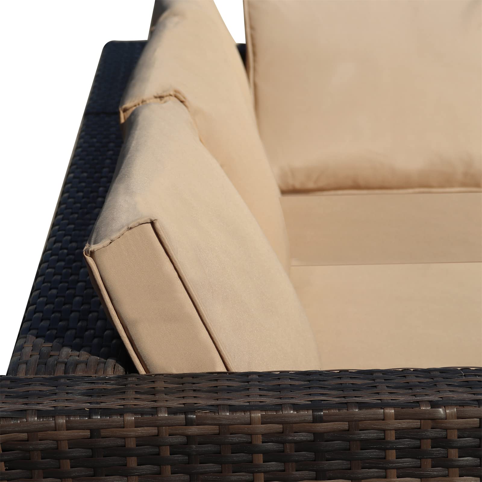 VERYKE 4-Piece All-Weather Outdoor Patio Furniture Set - Wicker Rattan Sectional Sofa with Waterproof Cushion & Tempered Glass Table - Brown - Perfect for Backyard, Garden, Poolside & Patio Relaxation