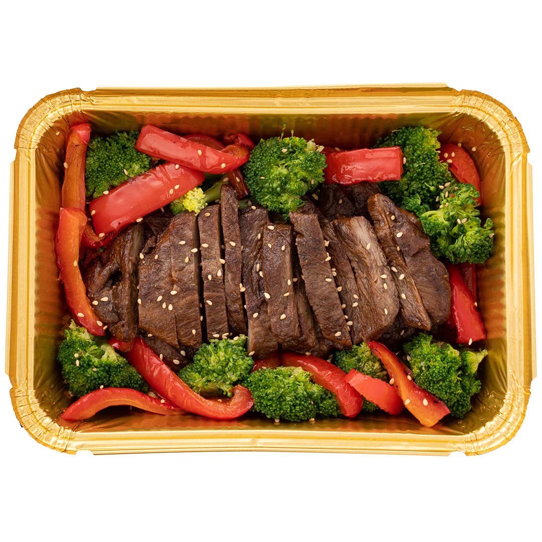 **Restaurantware Foil Lux 41 oz Heavy-Duty Aluminum Takeout Containers - 200 Recyclable Rectangle Black & Gold Foil Pans for Large Meals, Sides, Catering & Freezer Storage**
