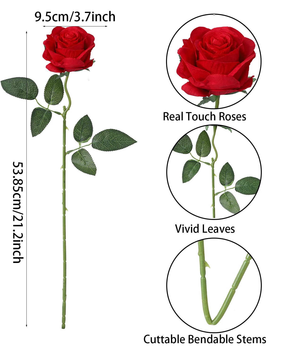 10pcs Long Stem Silk Rose Flowers - Artificial Red Roses for Home Decor, Wedding Centerpieces, Party Arrangements - Perfect for Bouquets, Table Settings, and Romantic Events
