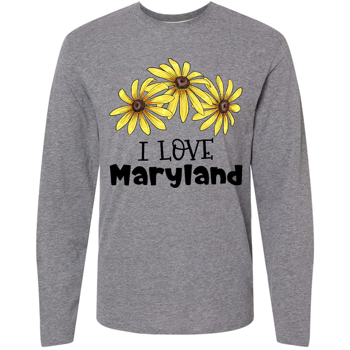 Inktastic I Love Maryland Black Eyed Susans Flowers Long Sleeve T-Shirt for Women - Comfortable Casual Wear for Outdoors, Travel & State Pride
