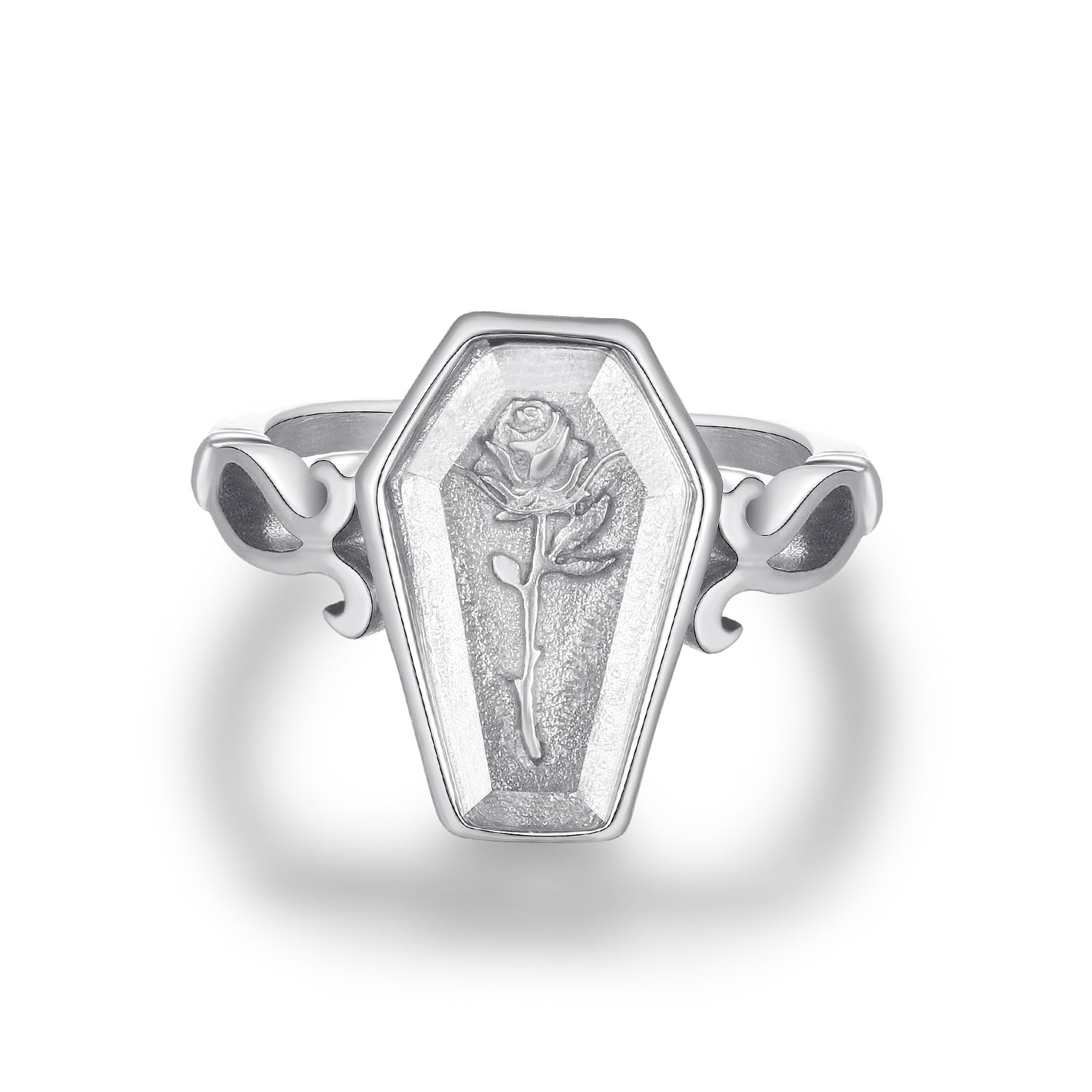 Stainless Steel Gold Rose Flower Coffin Ring with Cubic Zirconia - Unique Romantic Jewelry Gift for Women, Anniversary, Valentine's Day