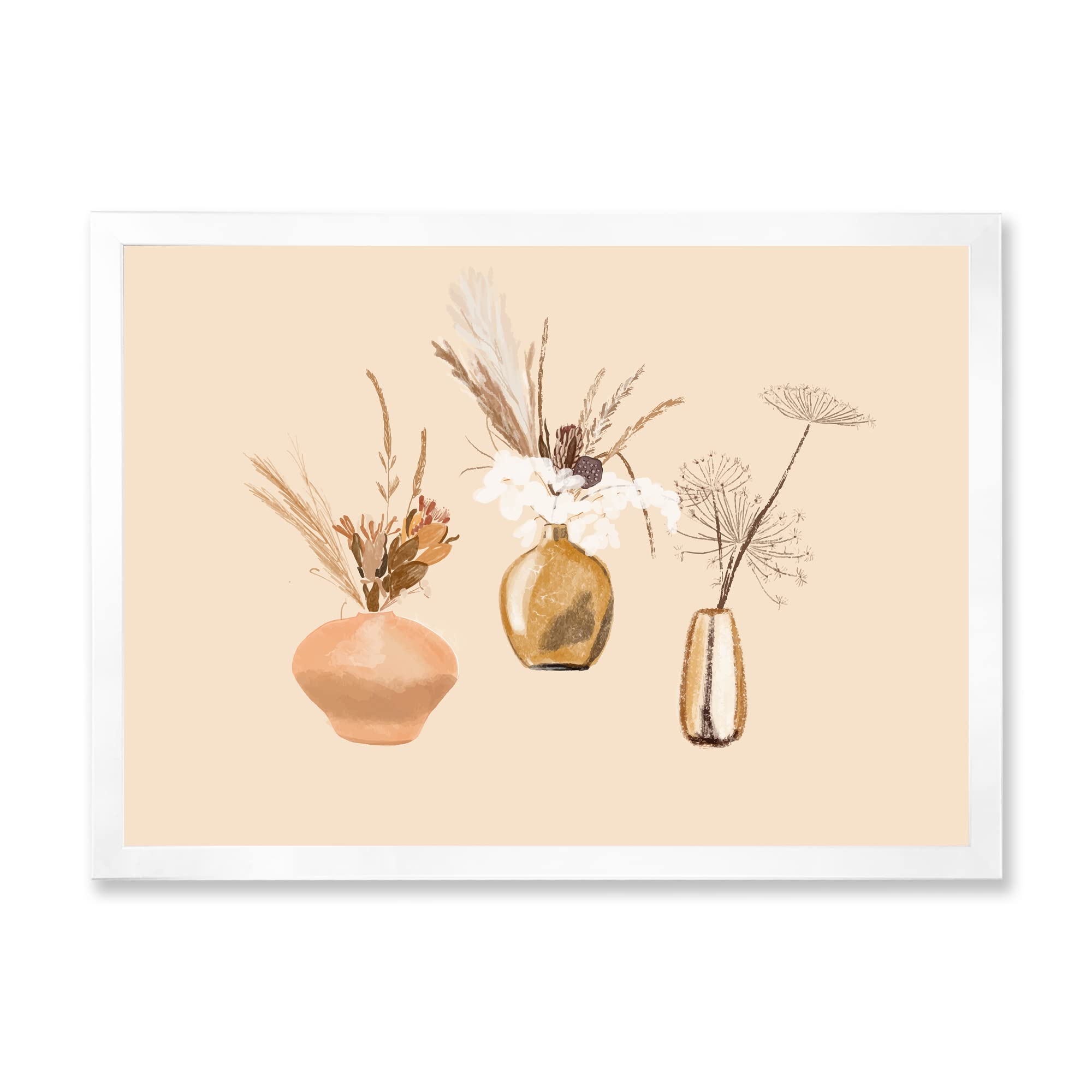 Traditional Framed Wall Art - Bouquets of Wildflowers in Gold Vases | Home Decor, Living Room & Bedroom Wall Art
