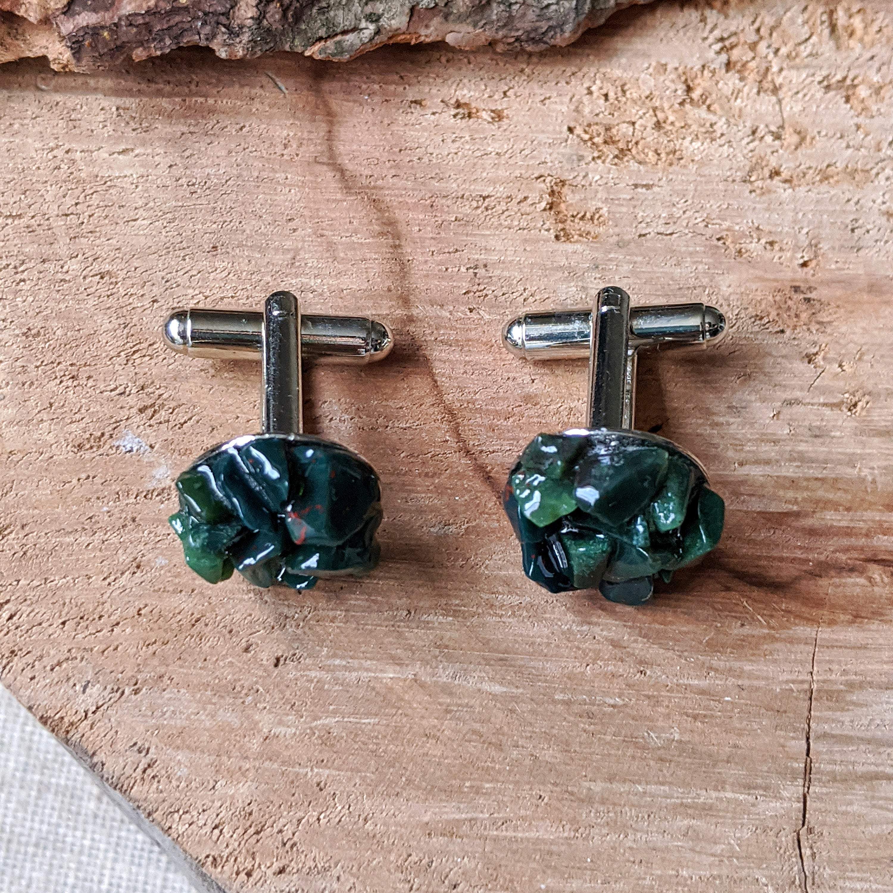 Elegant Bloodstone Cufflinks - White Gold Plated Brass for Men | Perfect for Weddings, Business Meetings & Formal Events