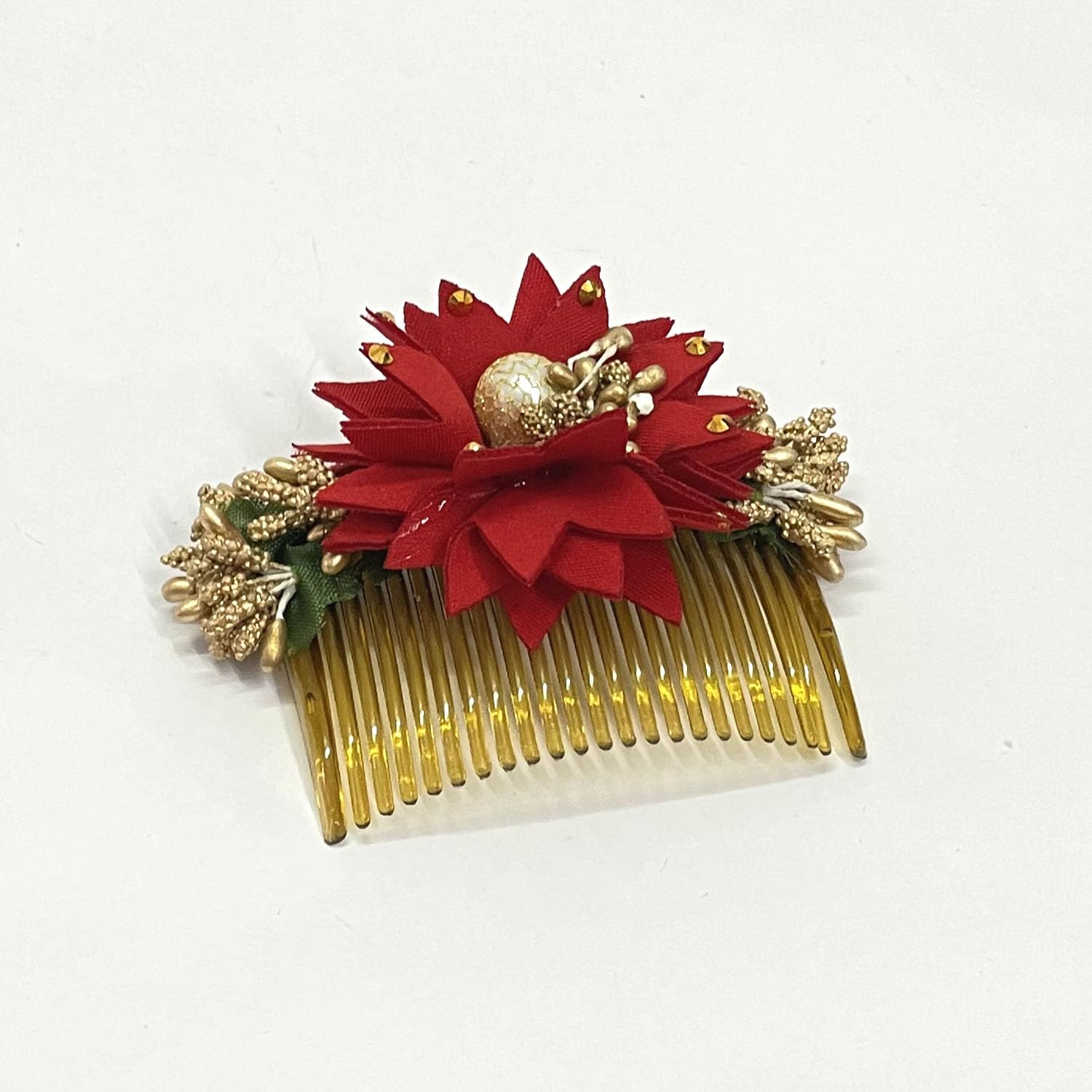 Stylish Red Bridal Hair Comb Clip with Flower - Elegant Bun & Updo Hair Accessories for Women | Perfect for Weddings, Prom, and Special Occasions
