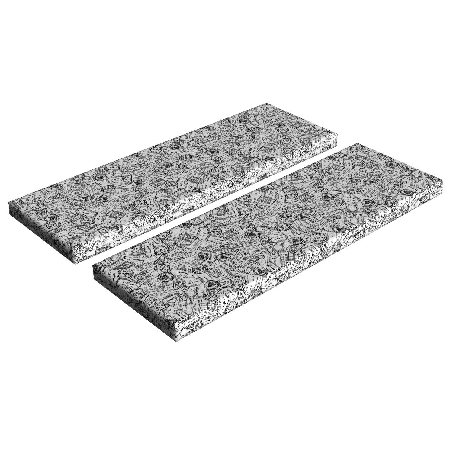 Ambesonne 2-Piece Travel Bench Cushion Set - Monochrome Passport Stamp Design, 45