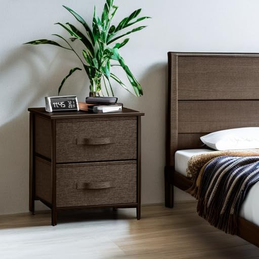 Sorbus 2-Drawer Nightstand - Bedside Table with Steel Frame & Wood Top, Easy Pull Fabric Bins - Compact Dresser for Bedroom, Home & Office - Perfect for Small Spaces, Apartment Living & Guest Rooms