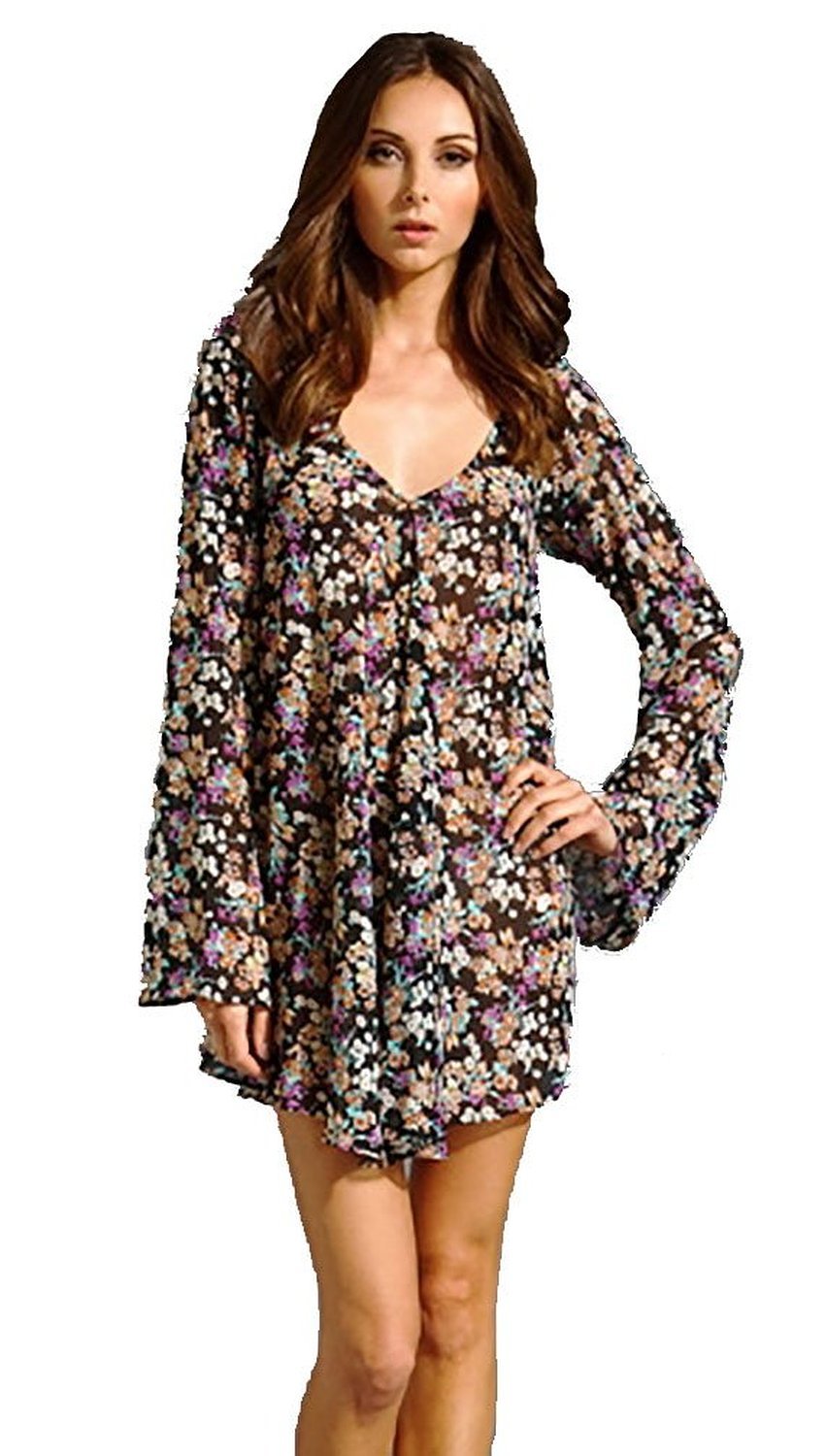 For Love & Lemons Women's Floral Print Day Tripper Tunic Dress & Blouse in Black - Size S | Casual Wear, Summer Outfits, Boho Style Dresses for Beach & Date Night