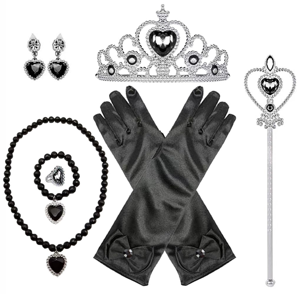 Wednesday Addams Costume Set for Girls - Halloween Gloves, Tiara, Necklace, Wand, Earrings, Bracelet & Ring | Kids Cosplay Dress Up Accessories | Perfect for Halloween, Christmas Gifts & Themed Parties