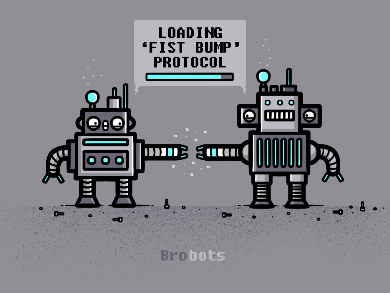 BroBots Robot Fist Bump Humor Vinyl Print Poster 24x18 - Cool Wall Art for Man Cave, Game Room & Office Decor