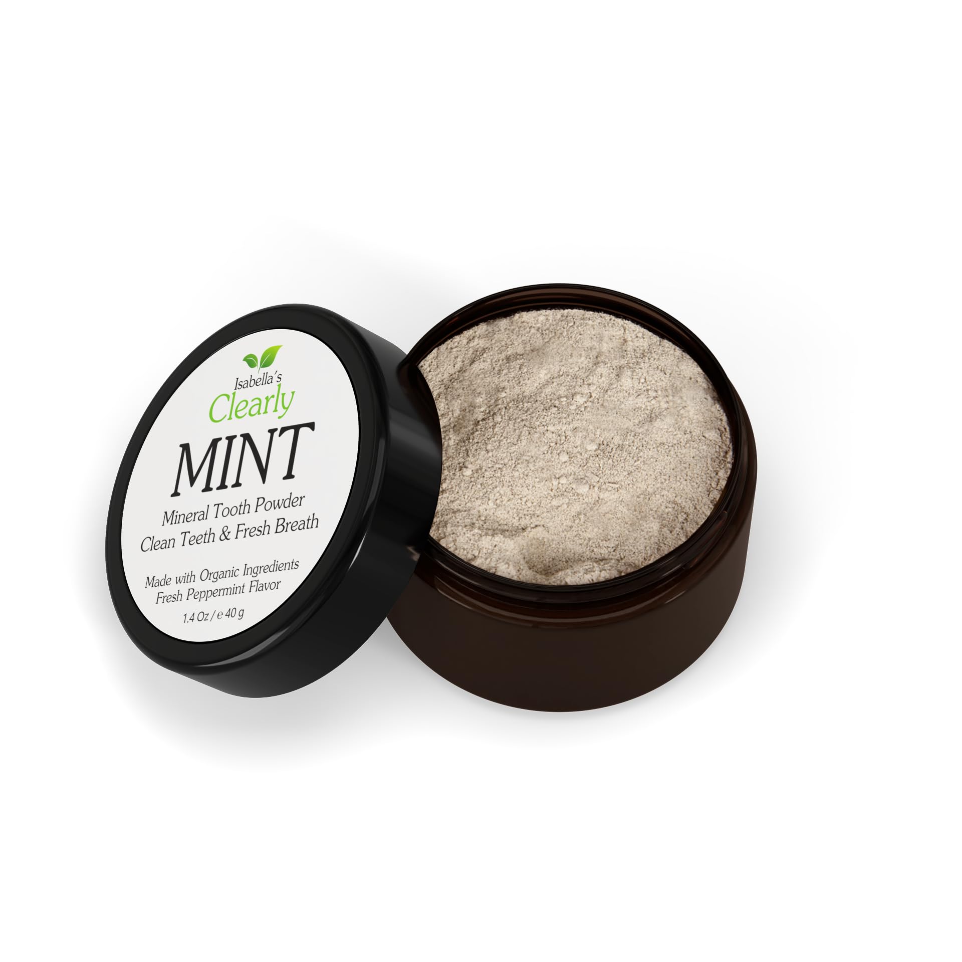 Isabella’s Clearly Remineralizing Tooth Powder - Natural Teeth Whitening Fluoride-Free Toothpaste with Xylitol, Baking Soda & Bentonite Clay for Adults & Kids - Mint Flavor for Sensitive Gums | Ideal for Daily Oral Care & Brightening Smiles