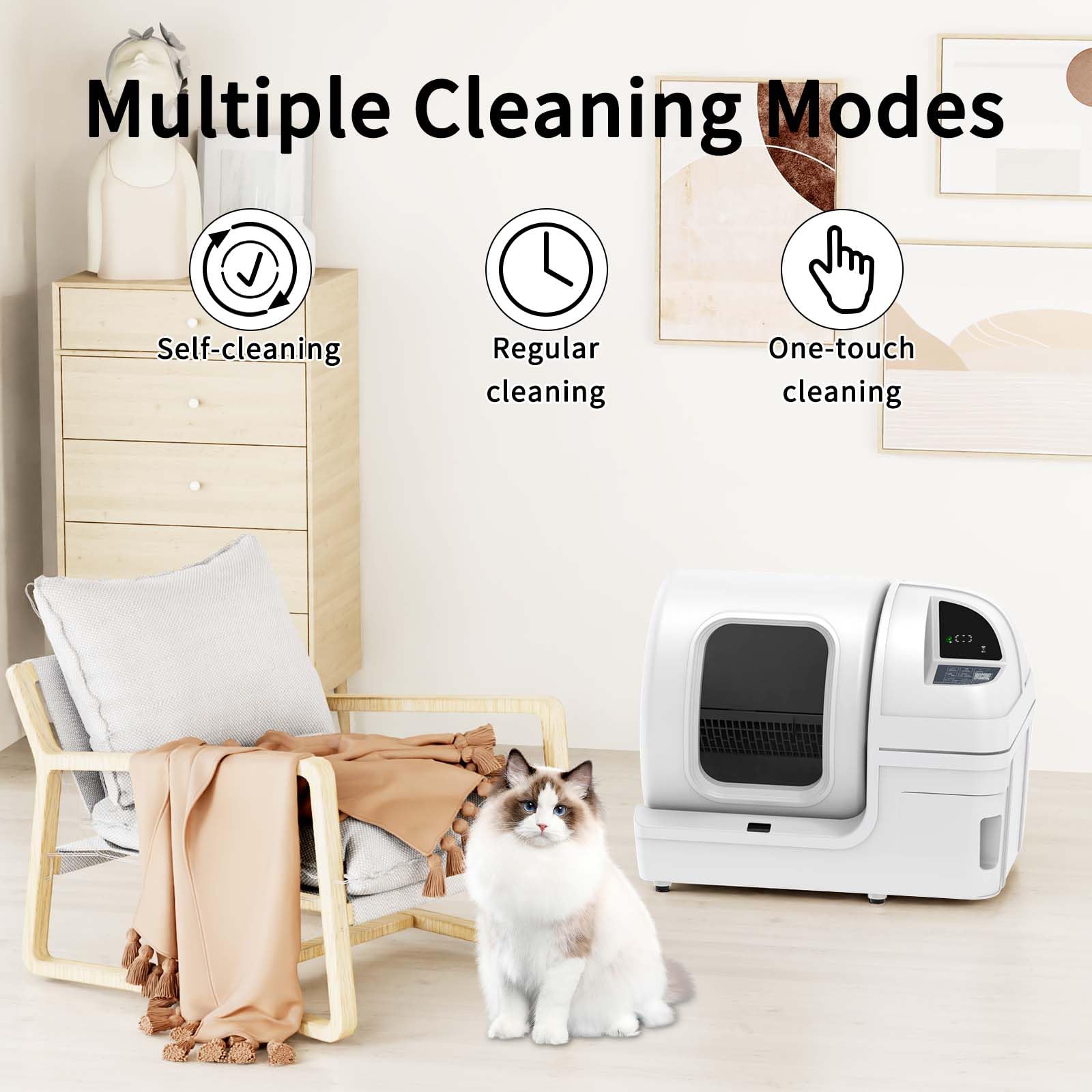 UPFAS 100L Extra Large Automatic Self-Cleaning Cat Litter Box with APP Control, Safe Alert & Smart Health Monitor - Odor-Free Multi-Cat Litter Box (White) - Perfect for Busy Pet Owners & Multi-Cat Households